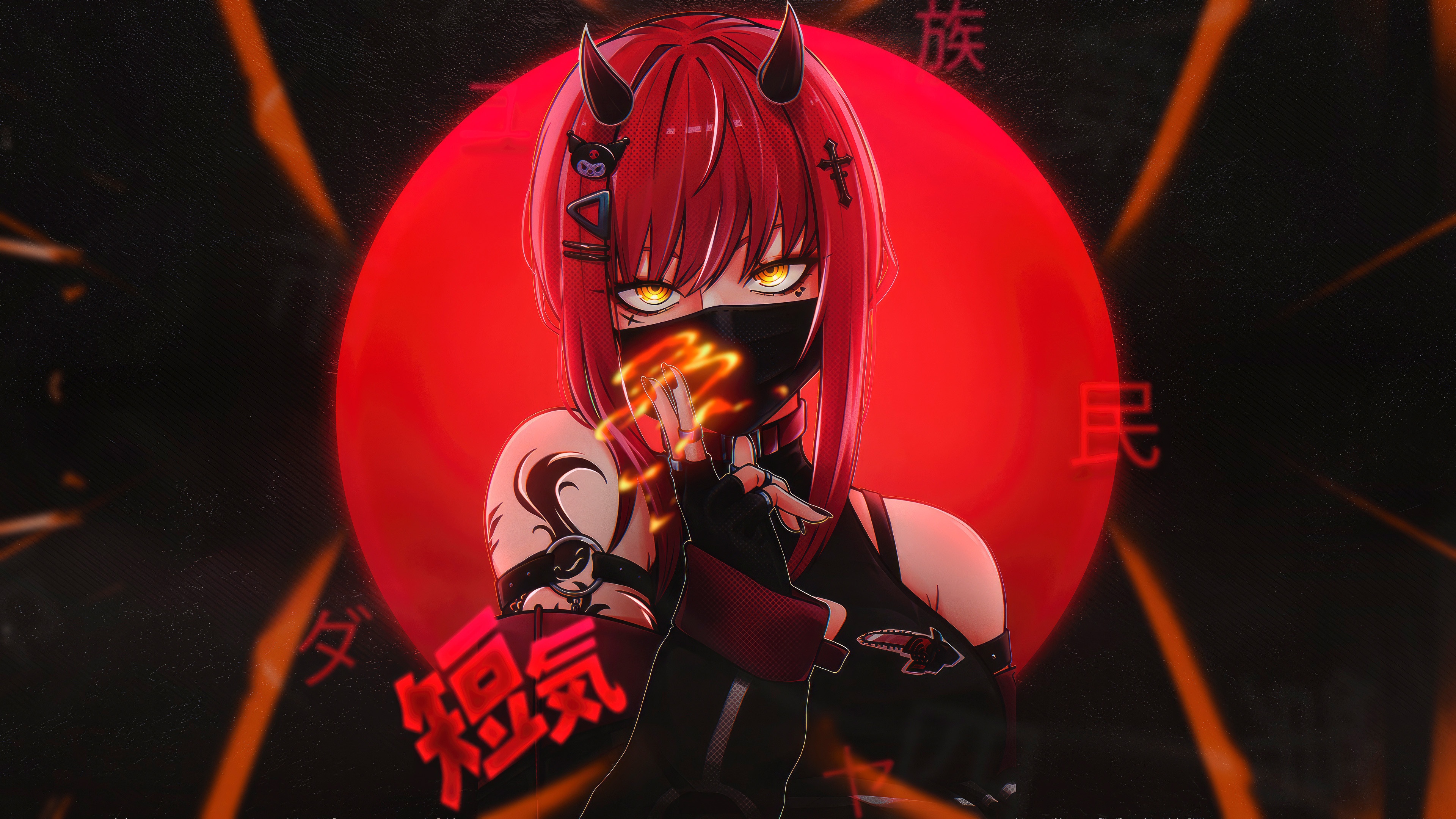 Makima from Chainsaw Man with red horns and mask HD Wallpaper