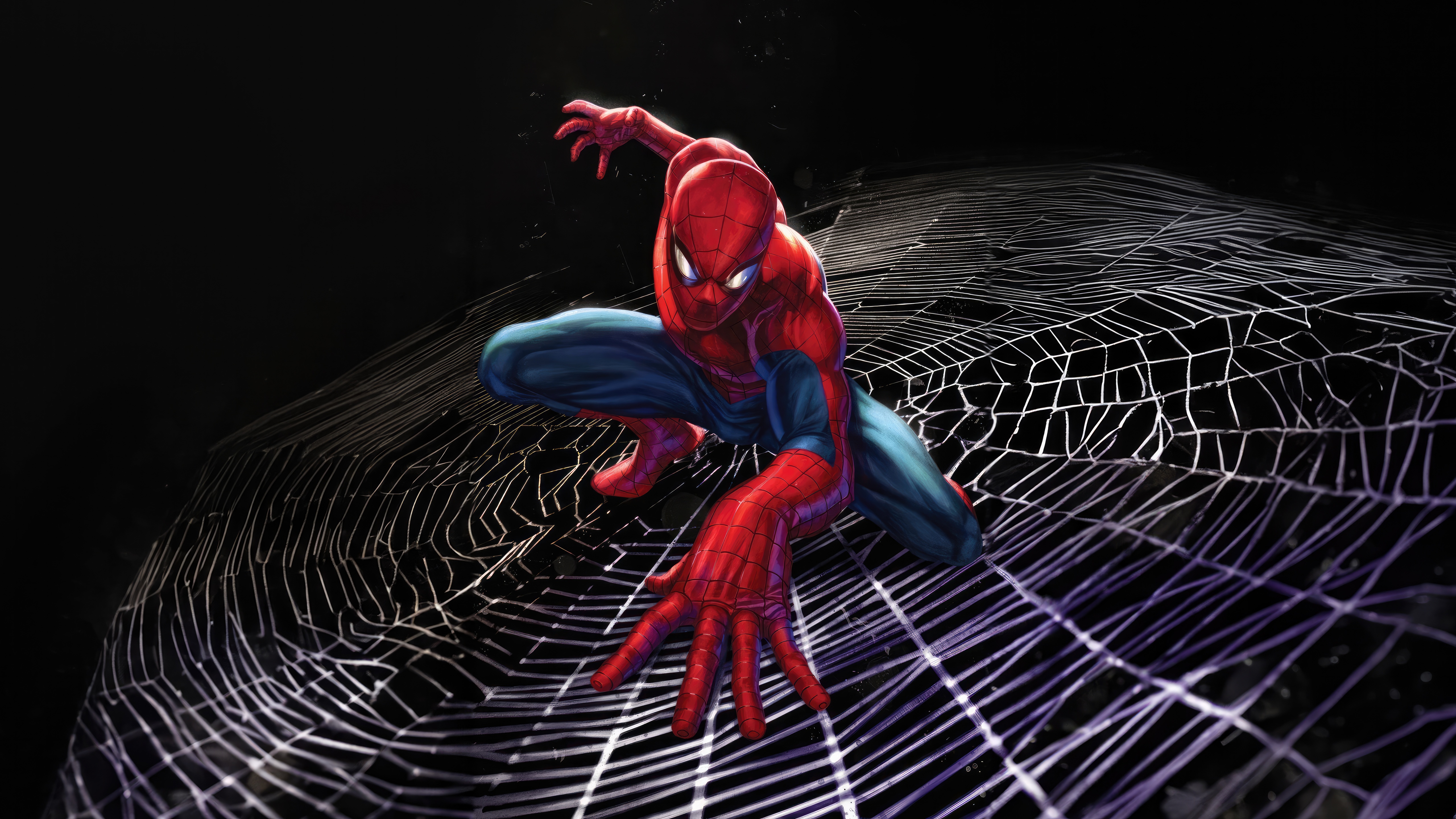 Spider-Man on a Spiderweb HD Wallpaper