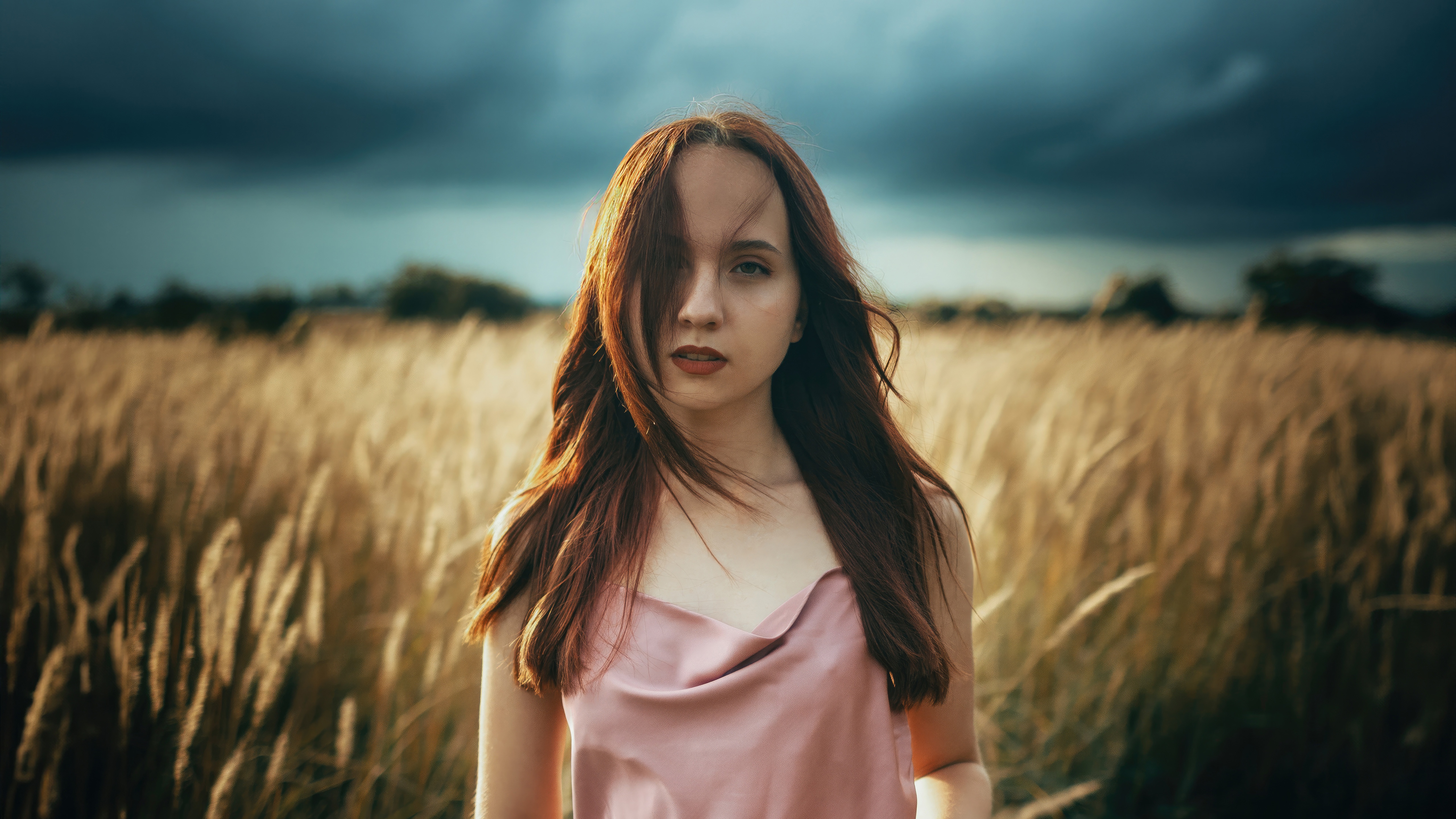 Girl with golden hair in a field HD Wallpaper