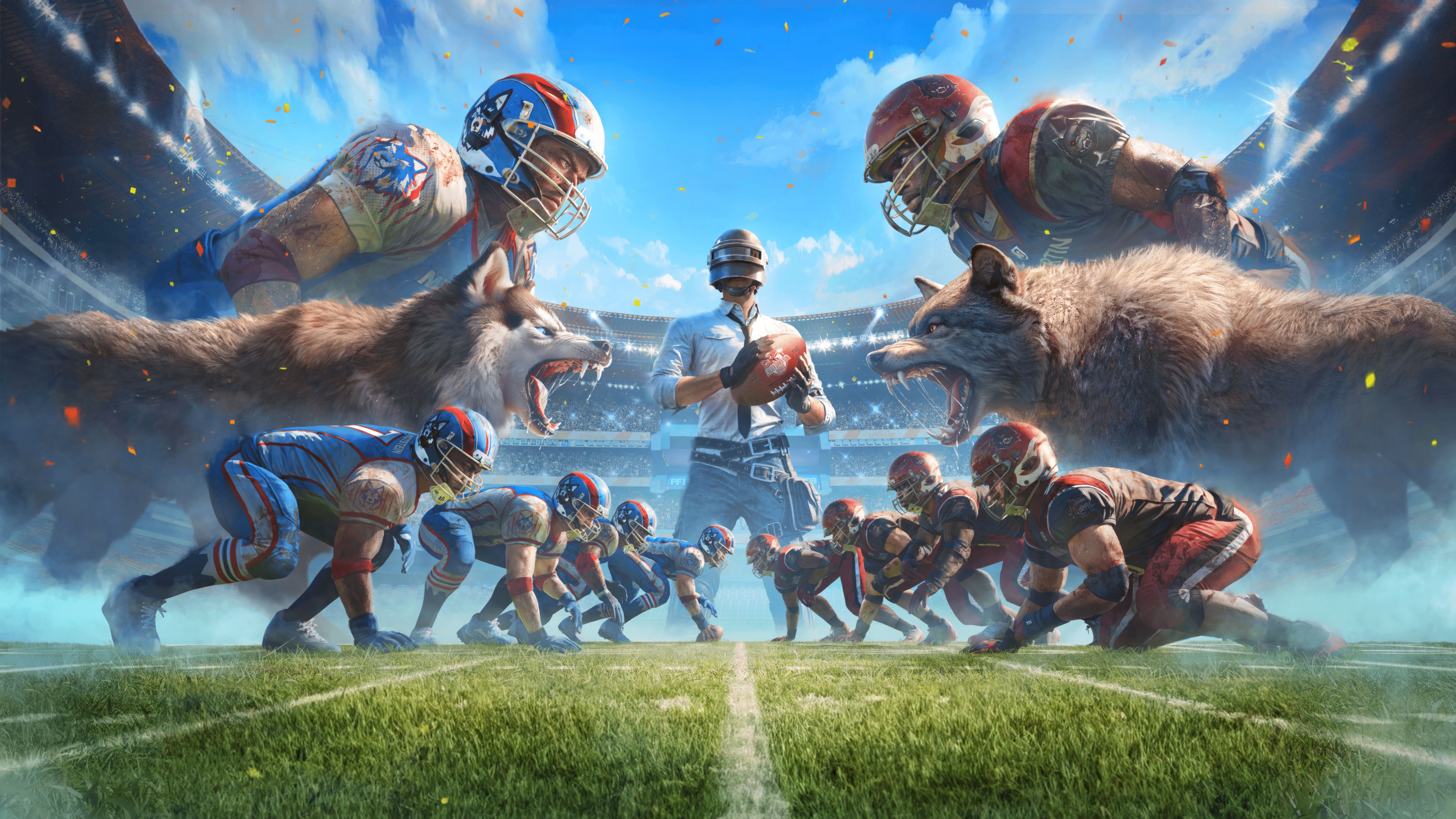 PUBG American Football Players and Wolves in Stadium HD Wallpaper