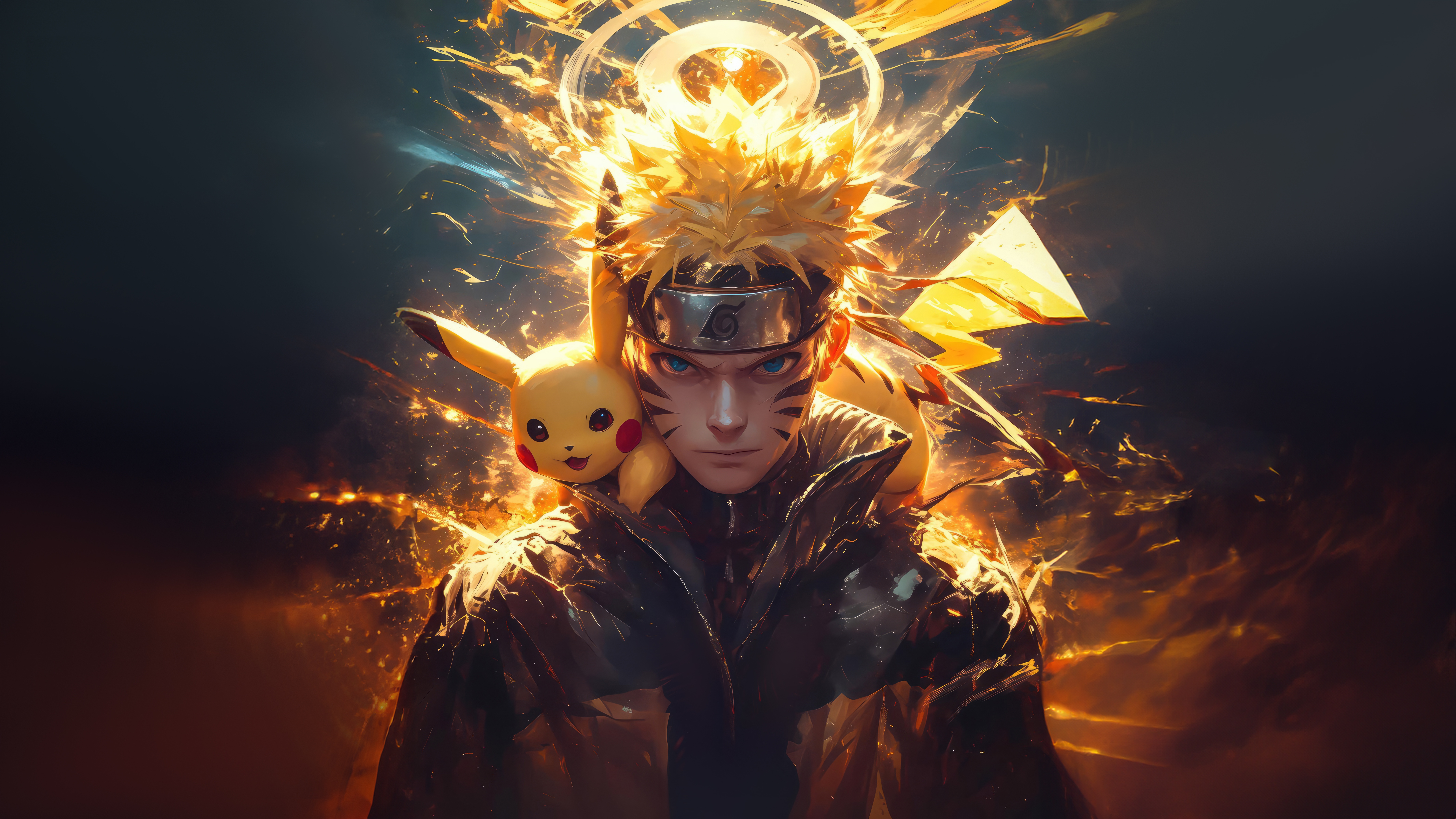 Naruto and Pikachu with Fiery Aura HD Wallpaper