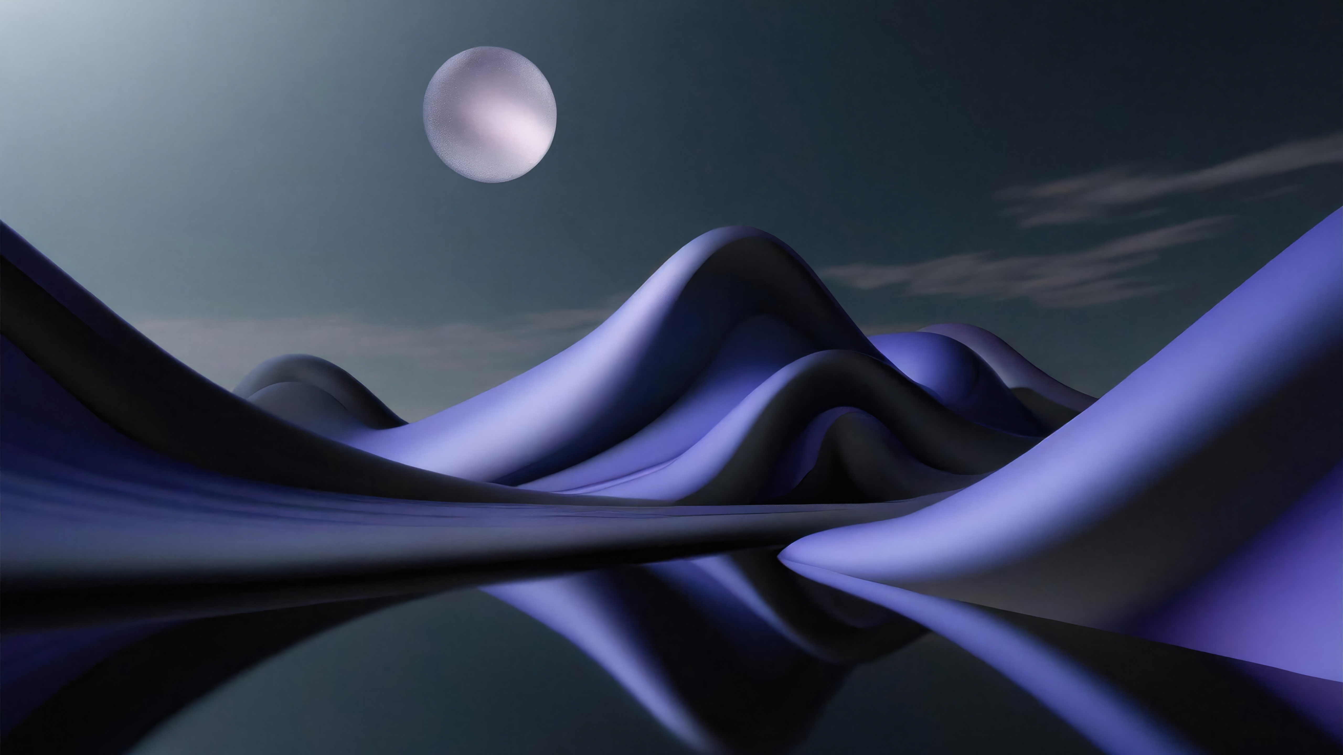 Abstract Mountain Landscape with Moon Reflection HD Wallpaper