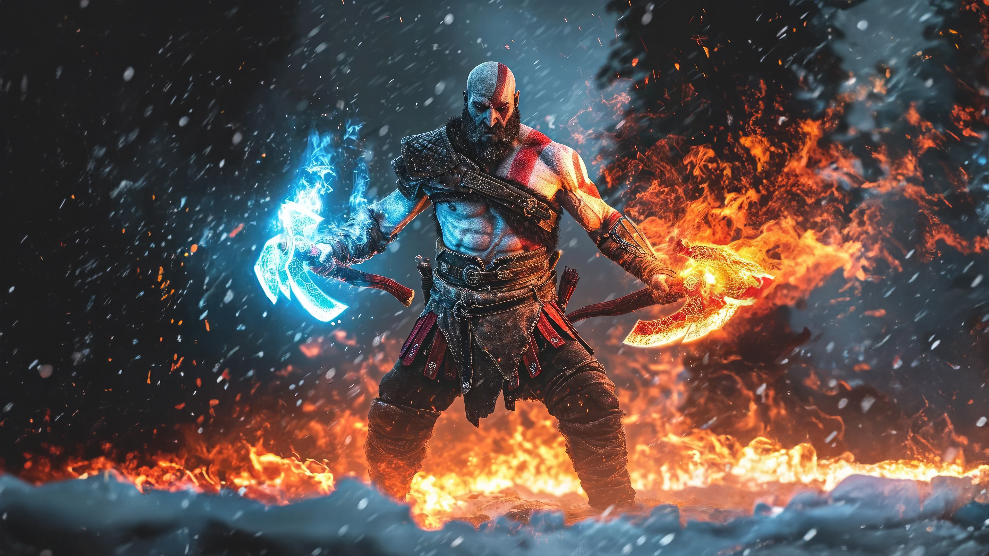 Kratos with Leviathan Axe and Blades of Chaos HD Wallpaper