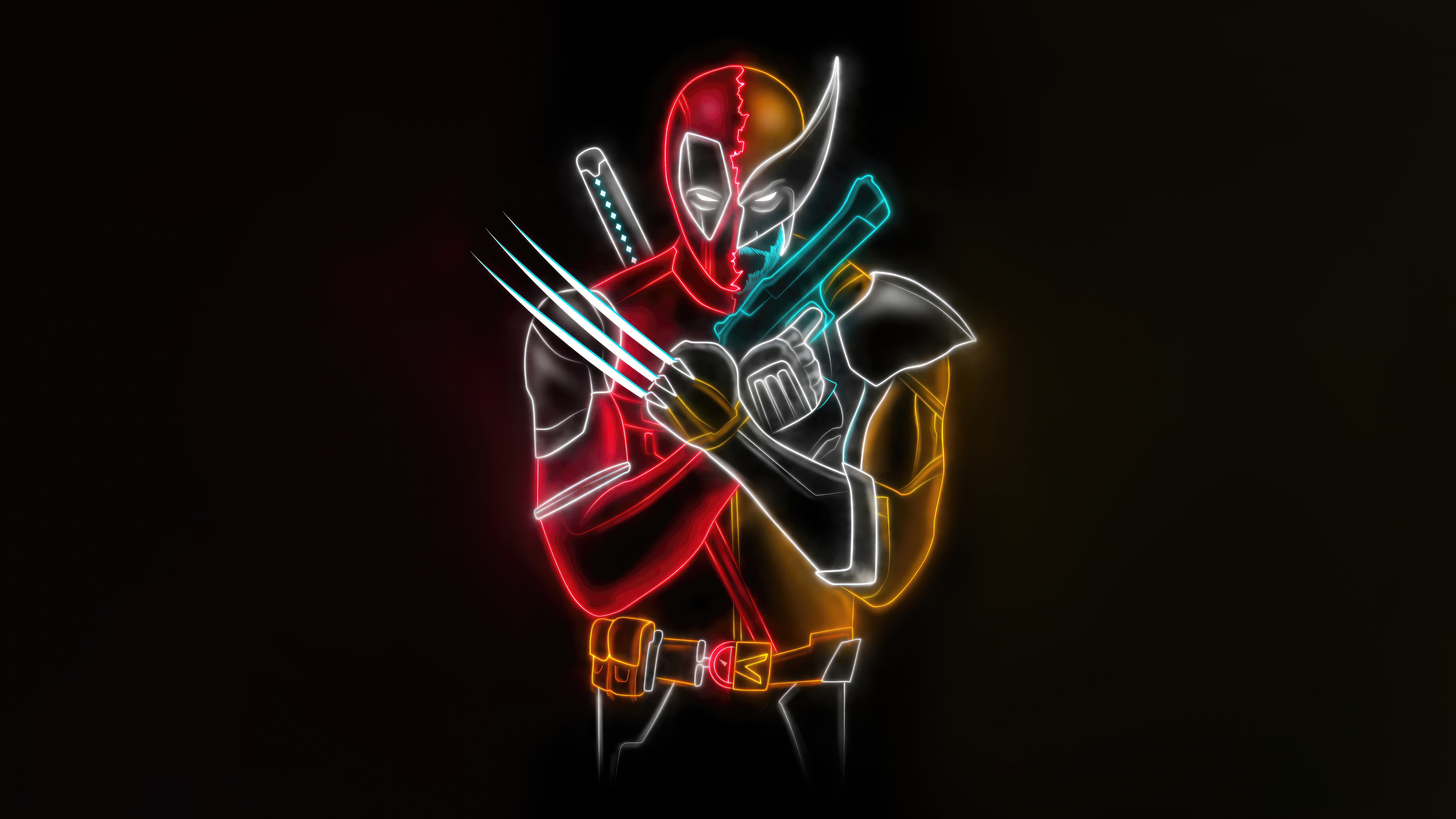 Deadpool and Wolverine neon art HD Wallpaper