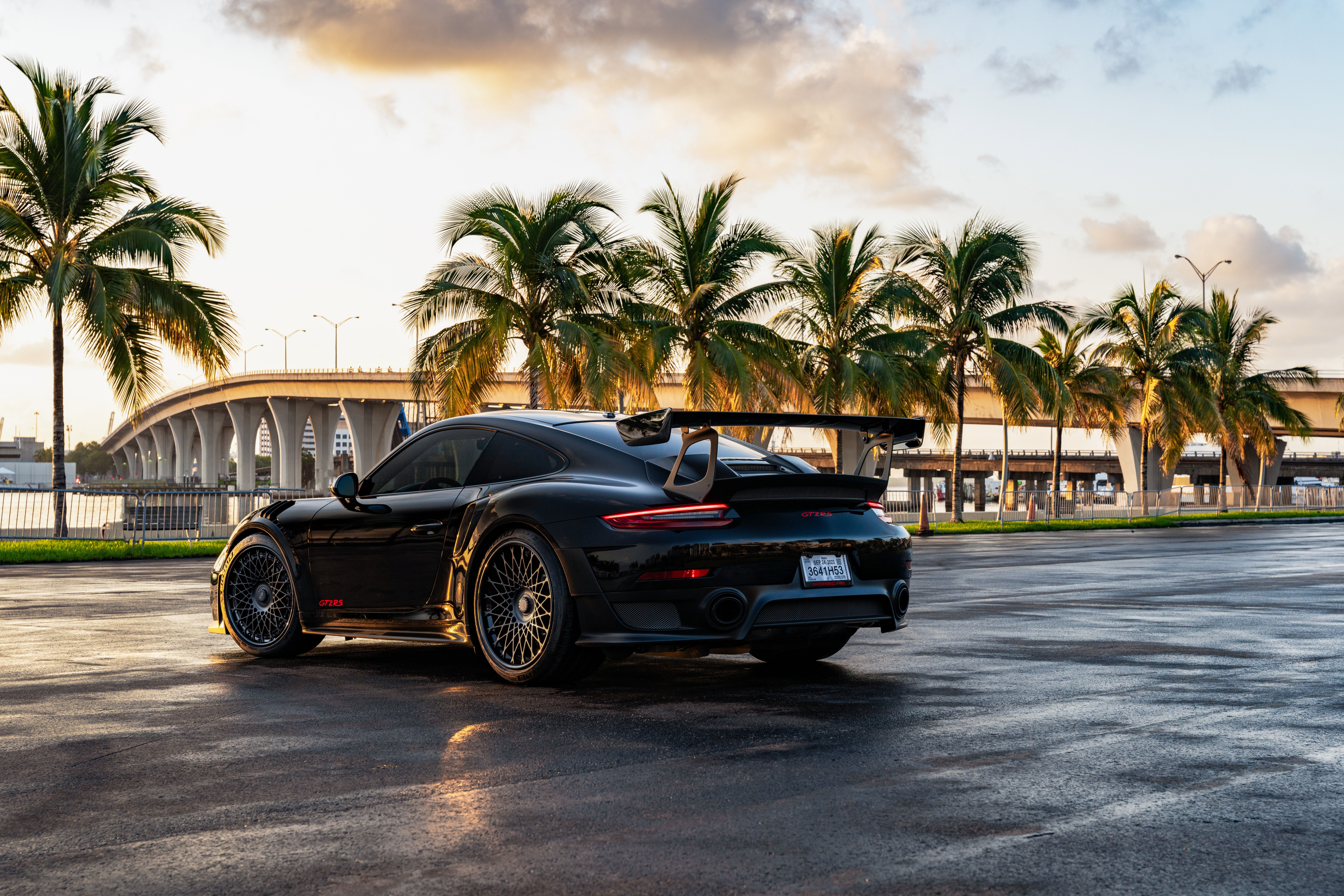 Black Porsche 911 GT2RS with Velos Design Werks HD Wallpaper