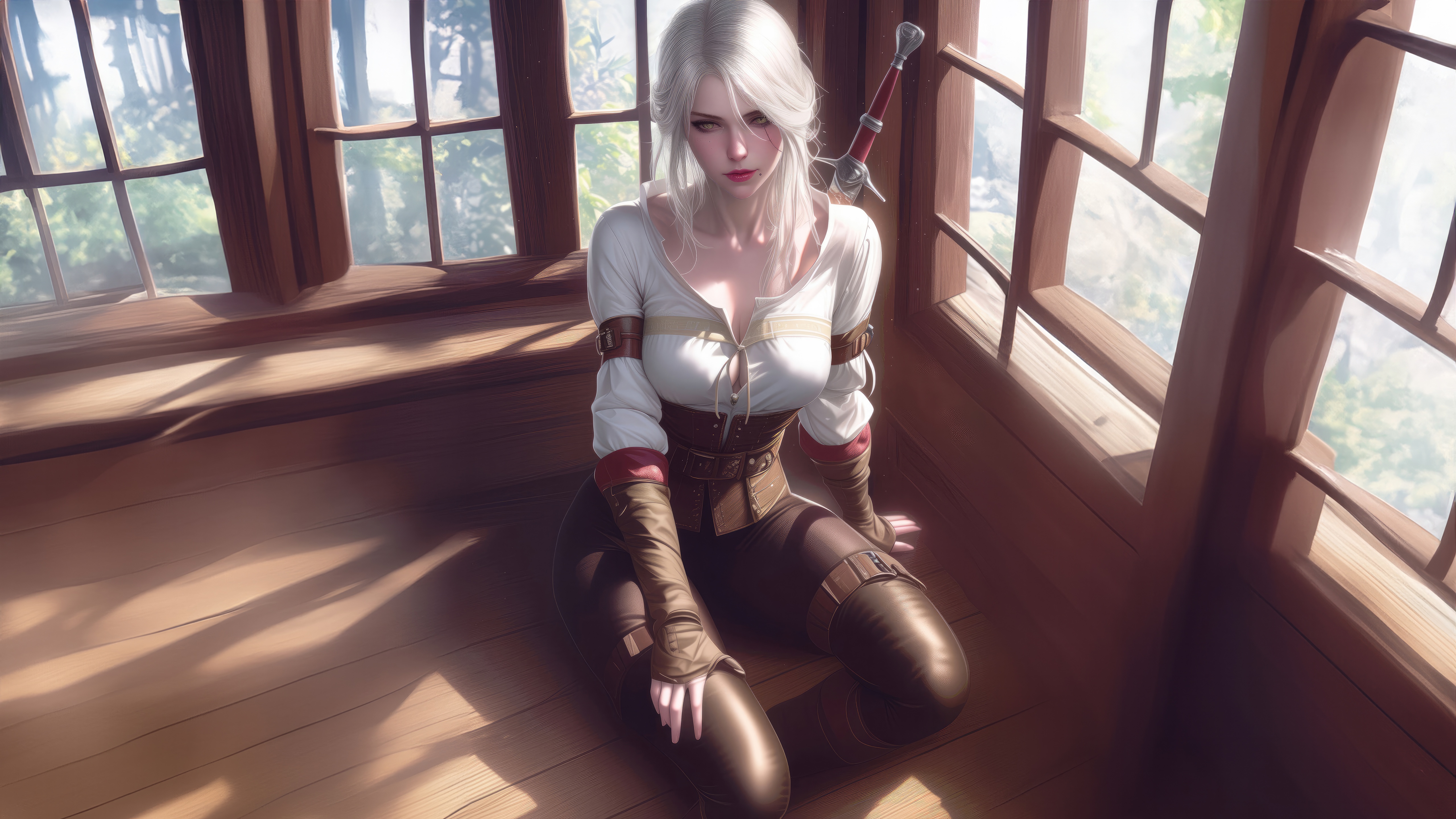 Ciri from The Witcher sitting by a window HD Wallpaper