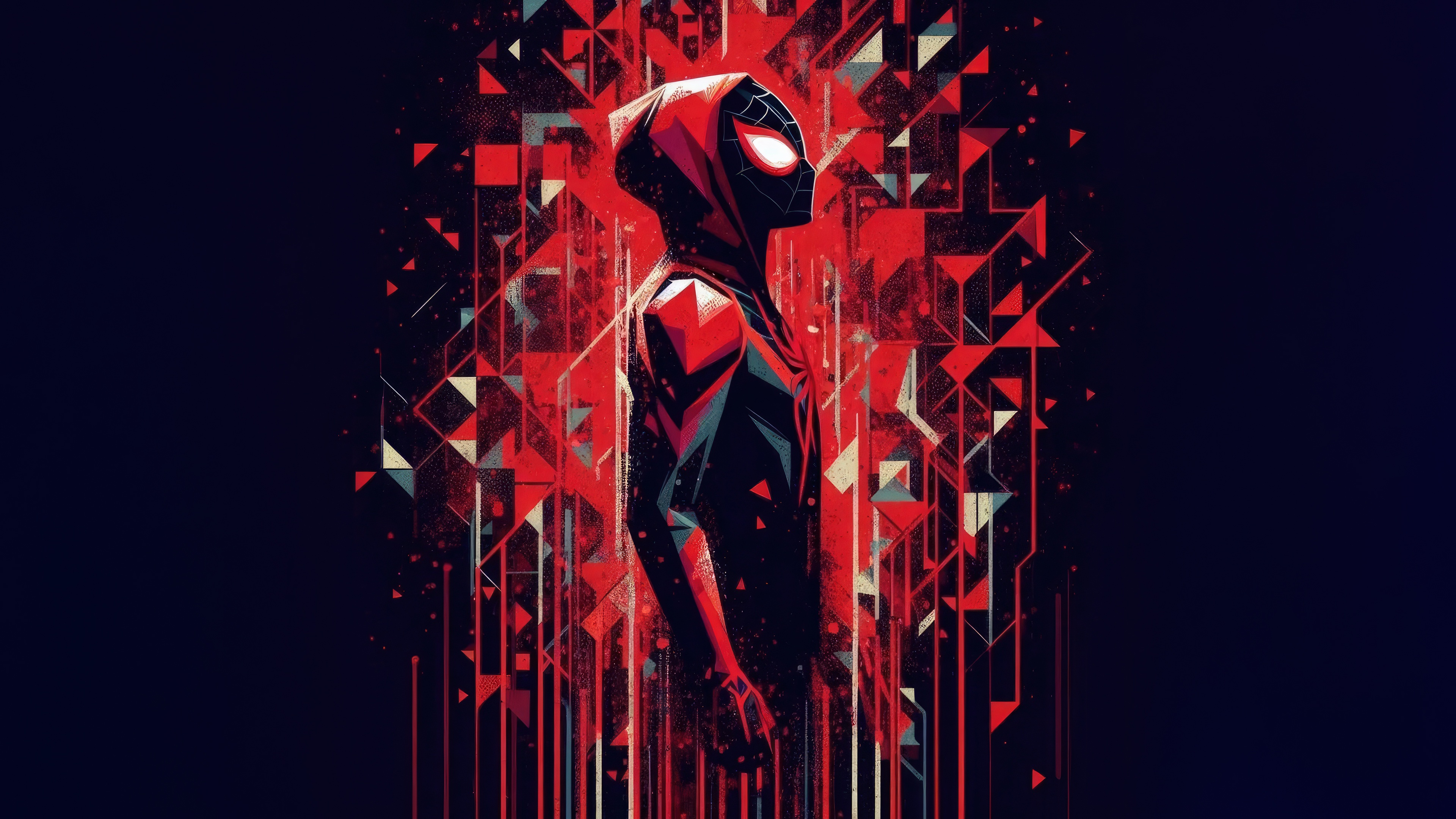 Miles Morales in a Geometric Red and Black Suit HD Wallpaper