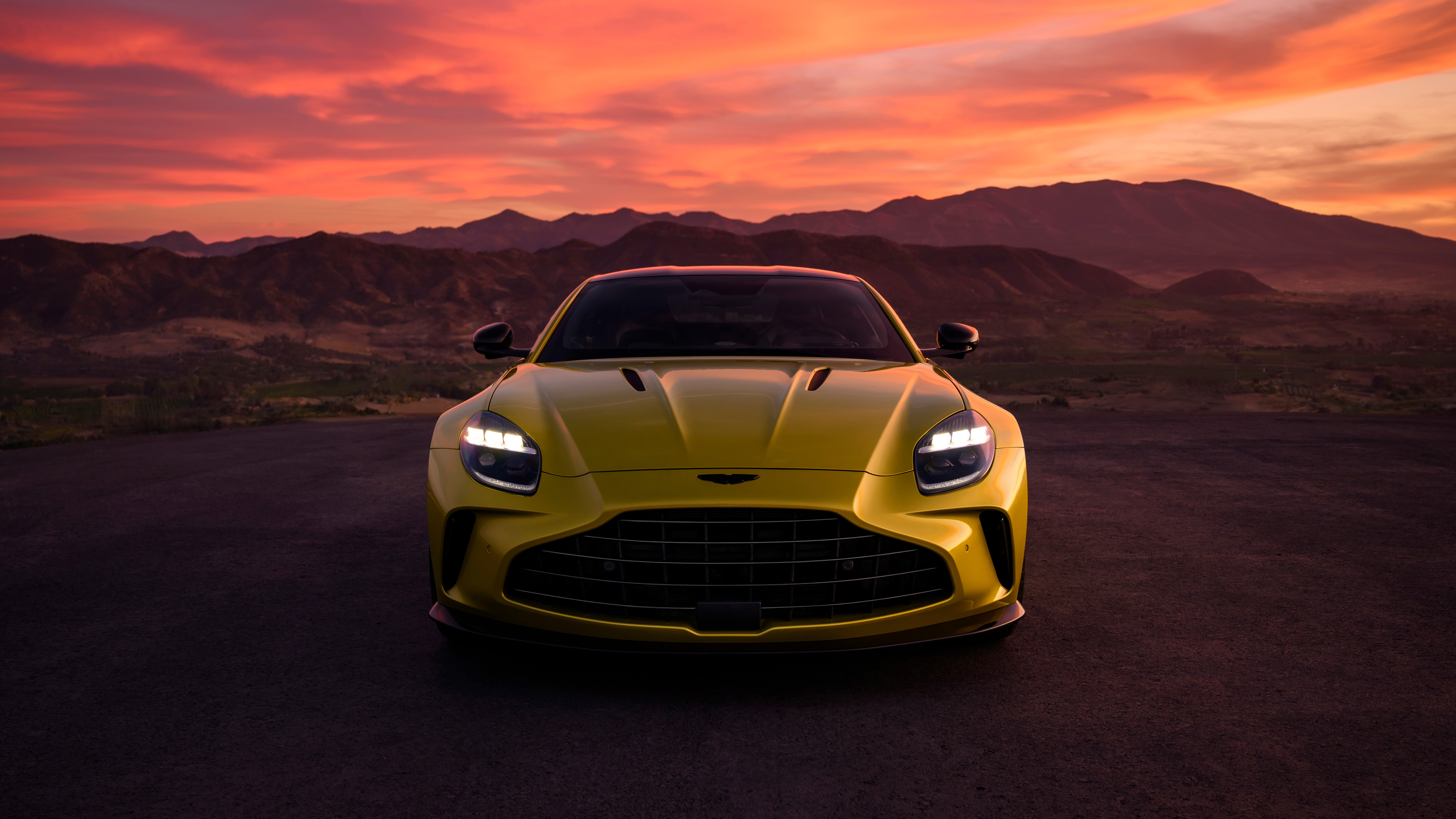 Yellow Aston Martin Vantage 2024 at Sunset HD Wallpaper
