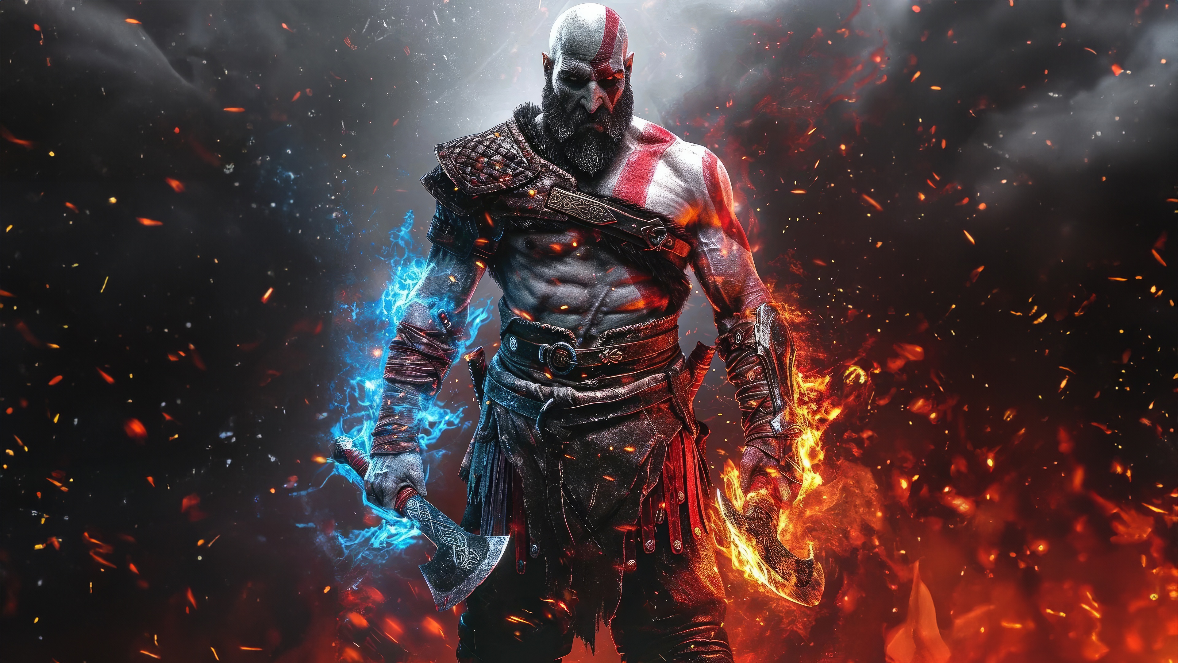 Kratos with Leviathan Axe and Blades of Chaos HD Wallpaper