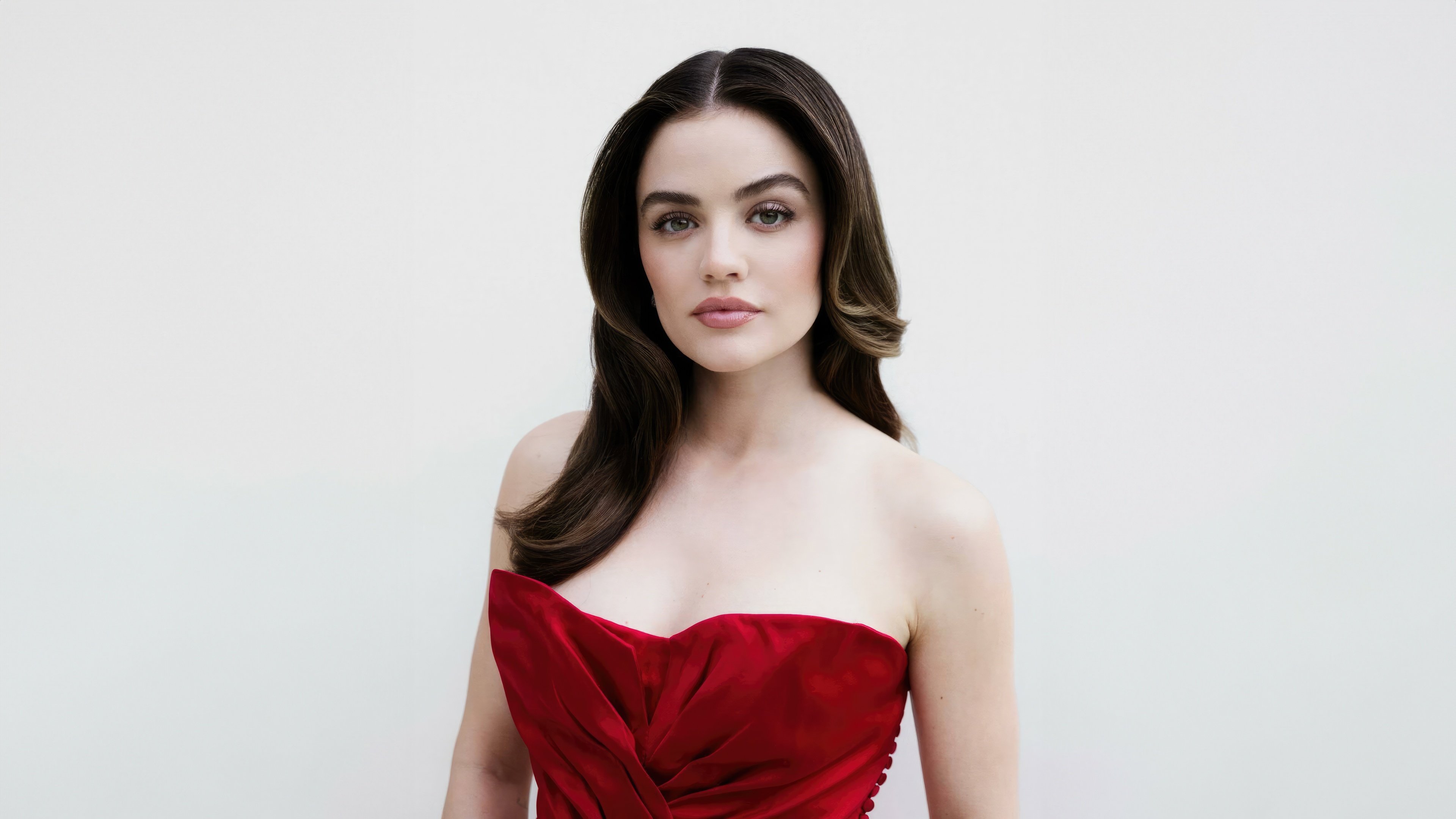 Lucy Hale in a red dress HD Wallpaper