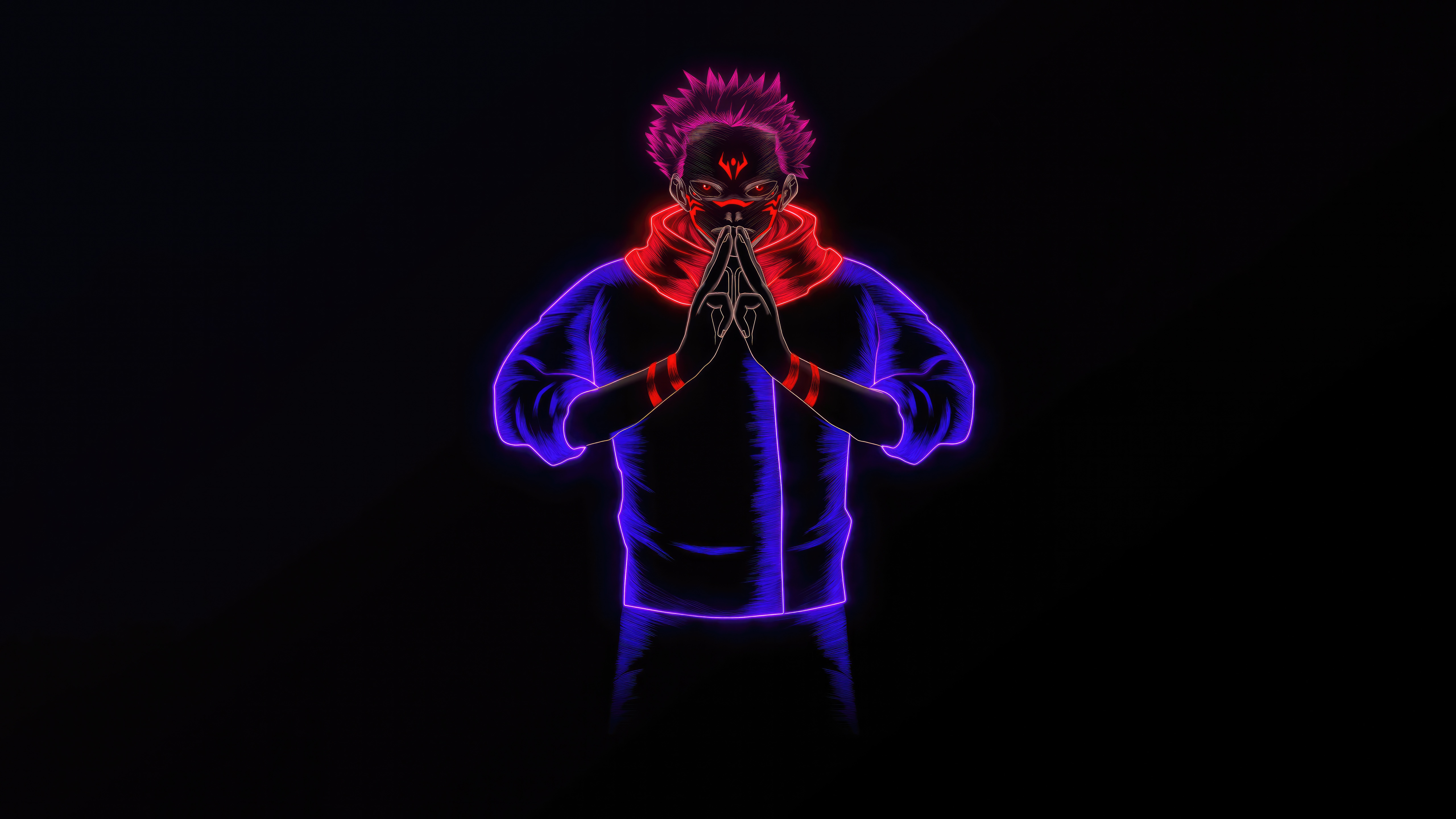 Ryomen Sukuna with Neon Outline HD Wallpaper