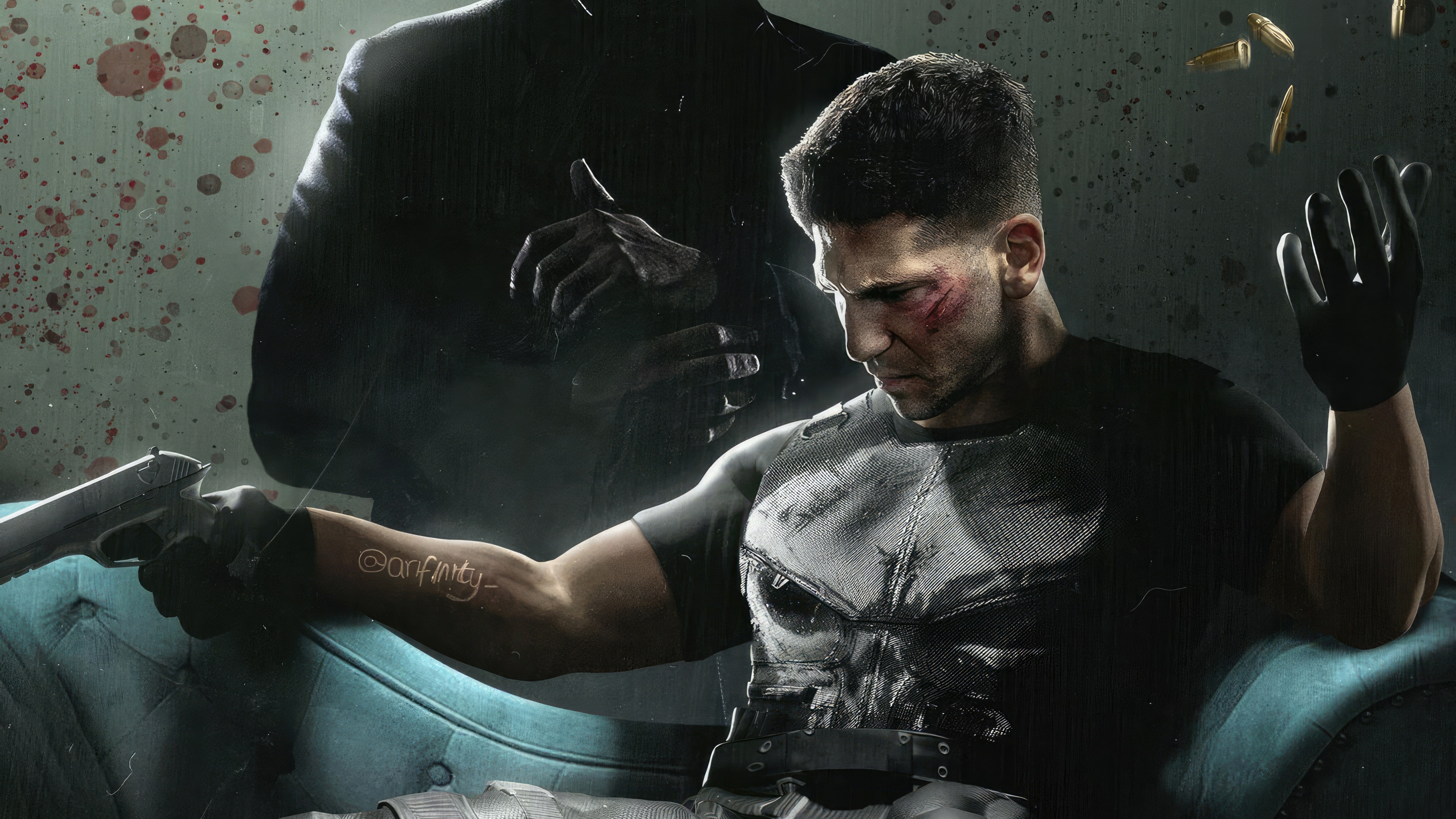 The Punisher sitting with a gun HD Wallpaper