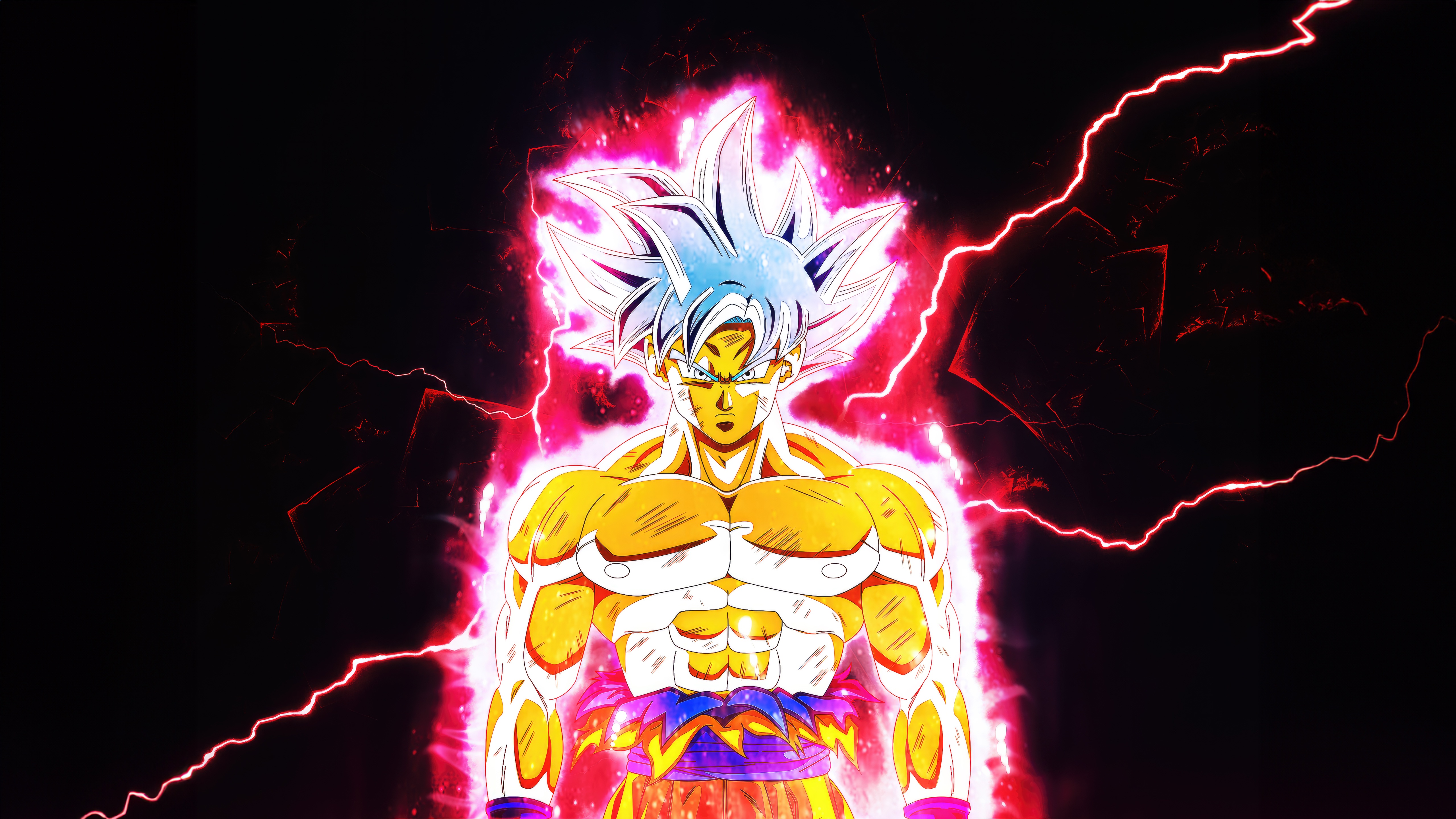 Goku in Ultra Instinct form with pink aura HD Wallpaper
