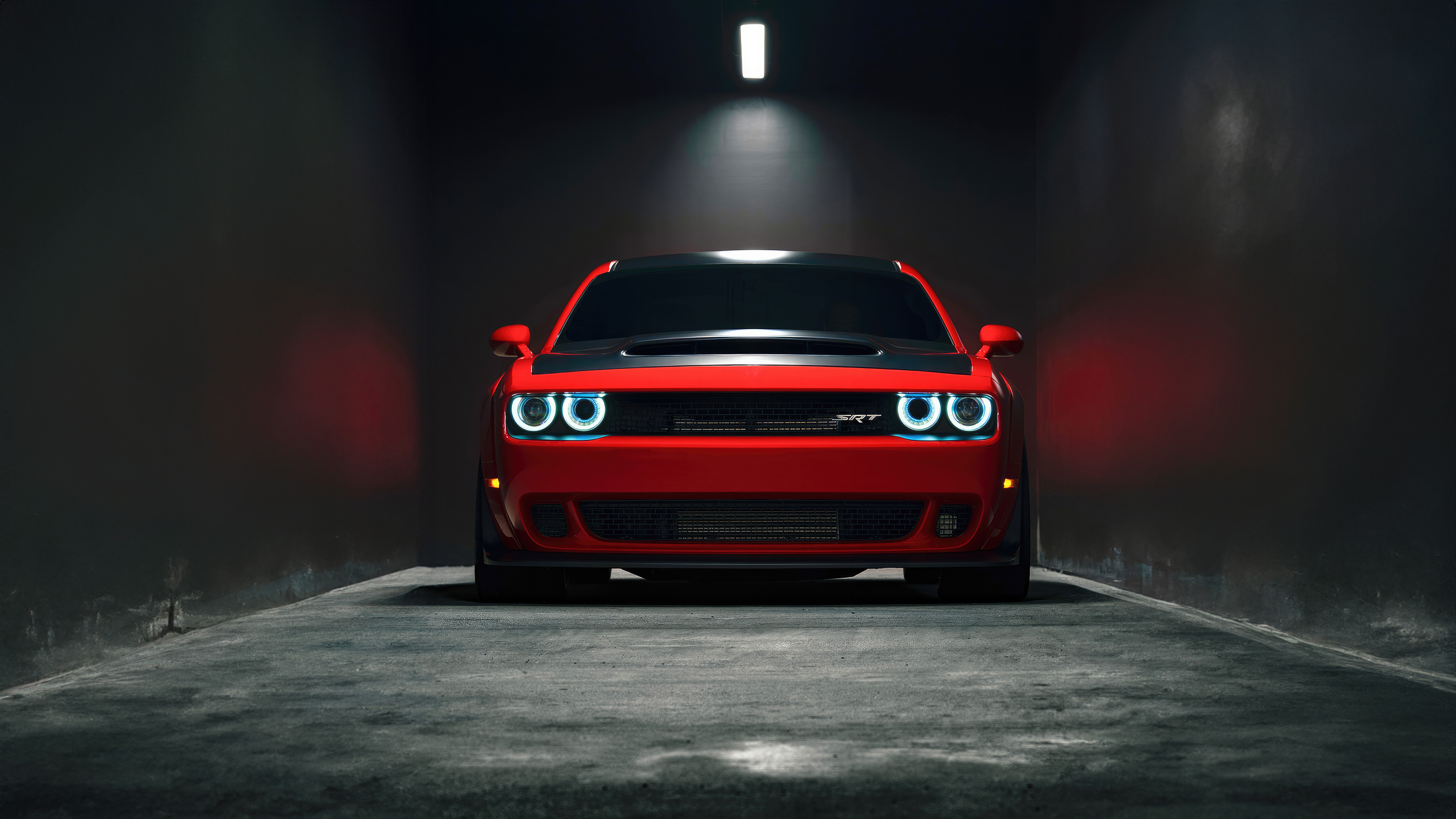 Red Dodge Challenger SRT in a Dark Tunnel HD Wallpaper