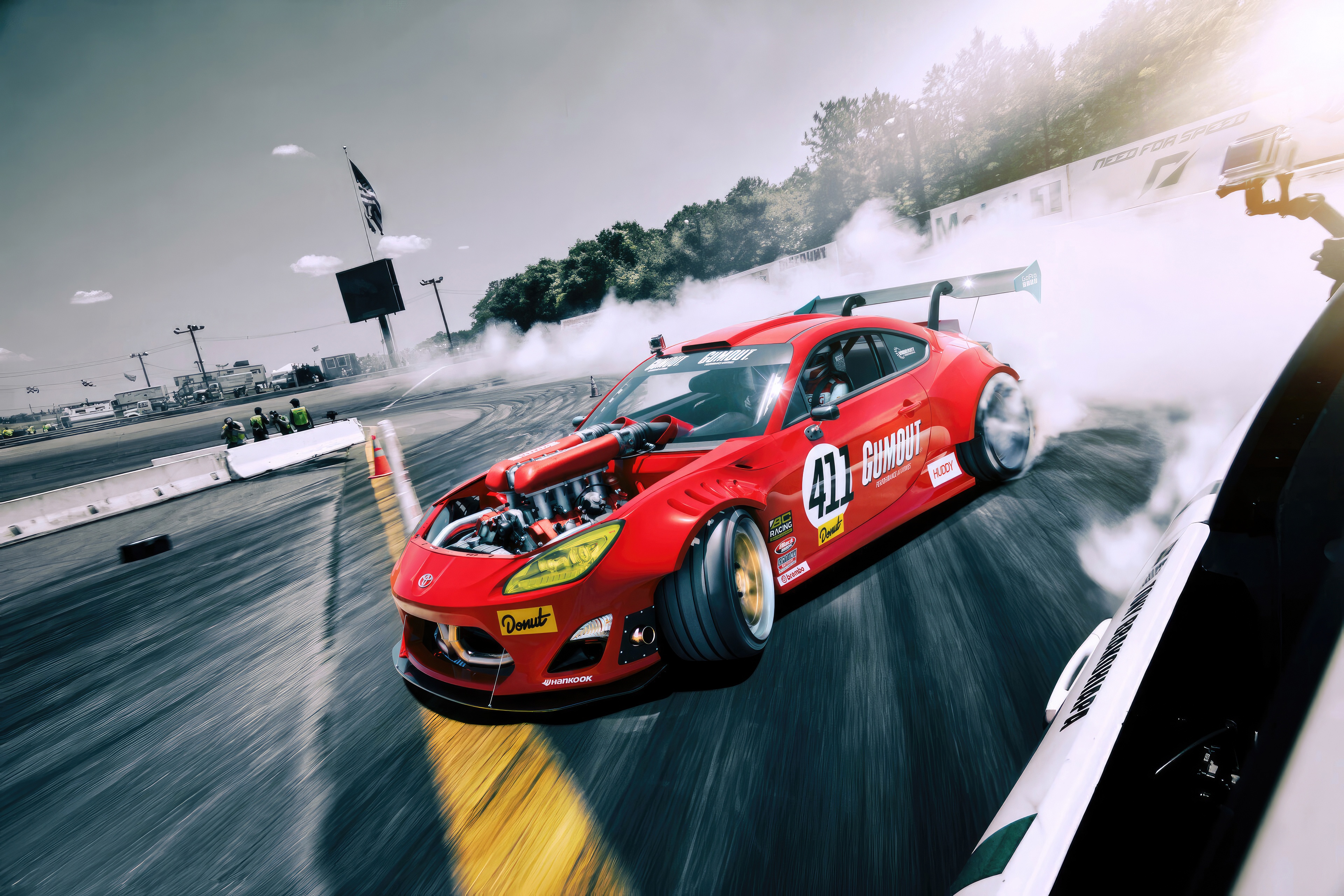 Red Toyota GT86 Drifting with Engine Exposed HD Wallpaper