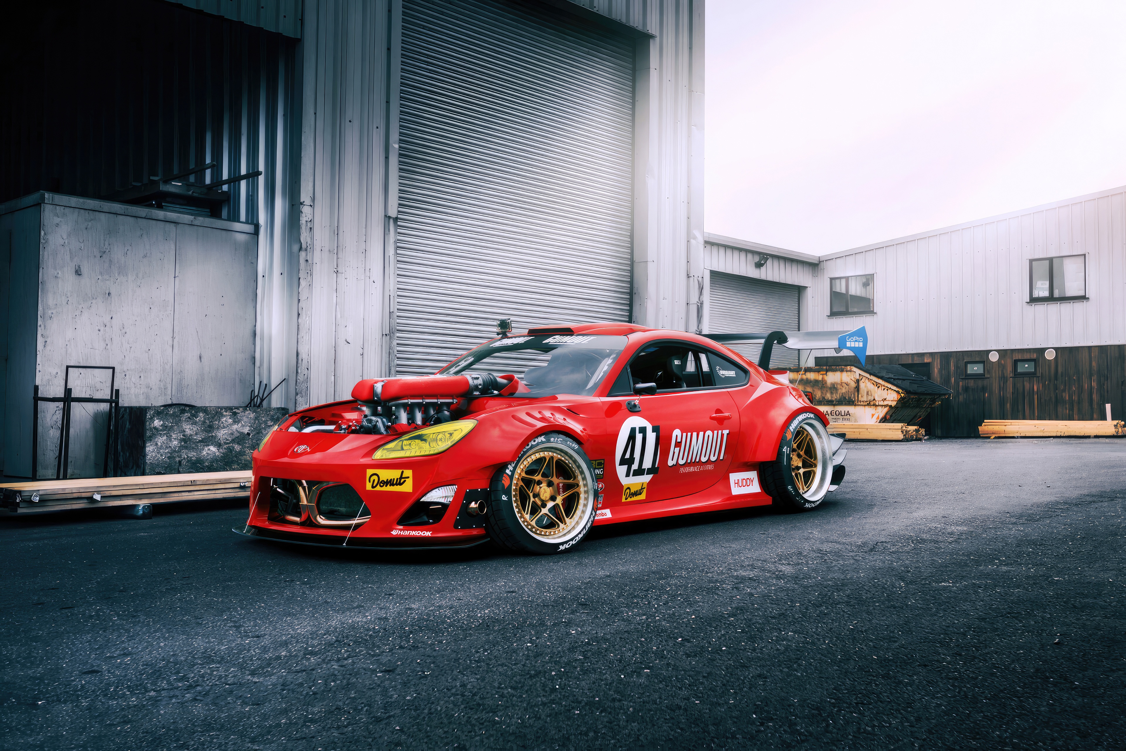 Red Toyota GT86 with Gumout livery and large engine HD Wallpaper