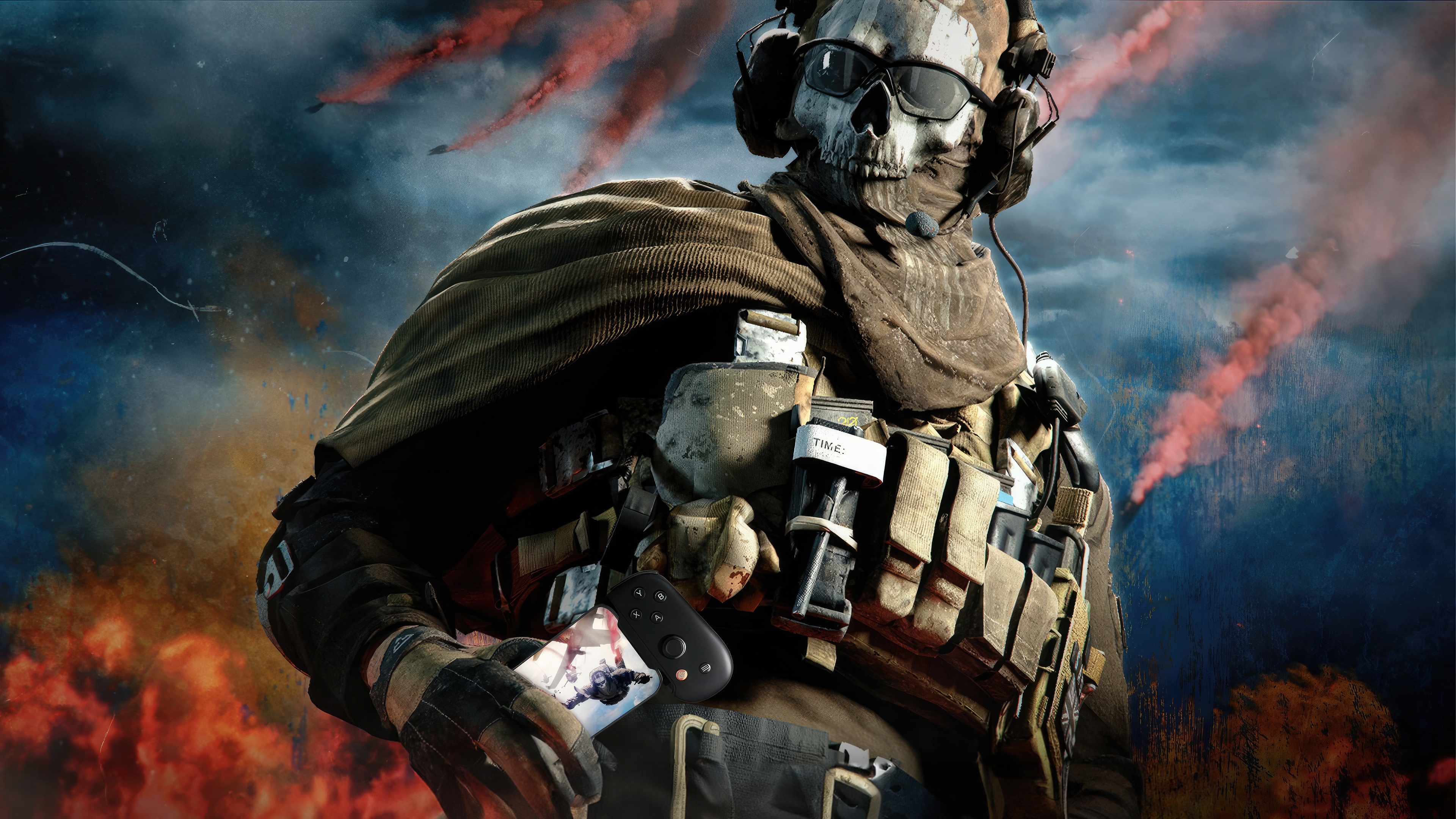Call of Duty Mobile Ghost Character with Red Smoke HD Wallpaper