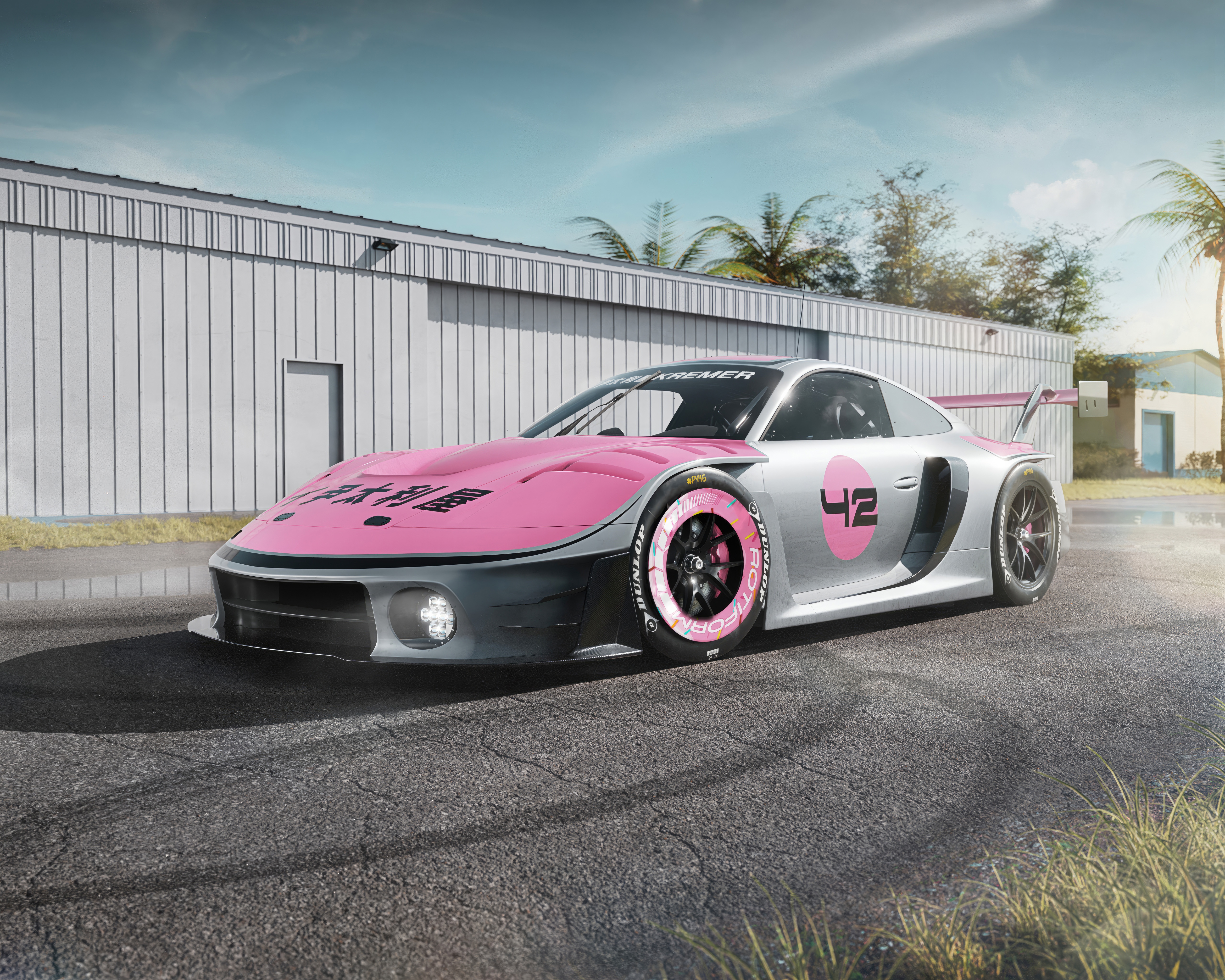 Pink and Silver Porsche 935 "42" Race Car HD Wallpaper