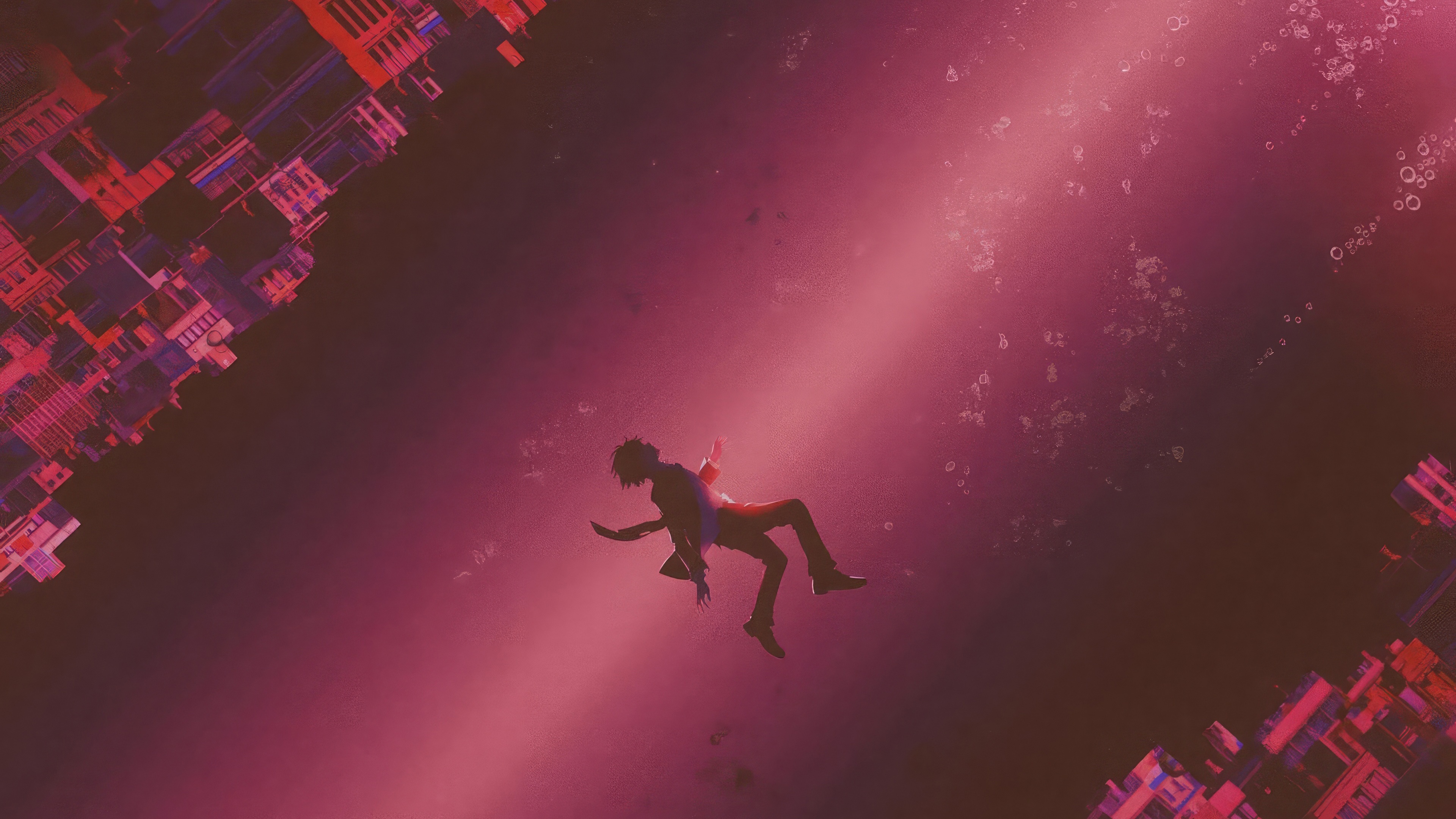 Man falling through abstract pink digital space HD Wallpaper