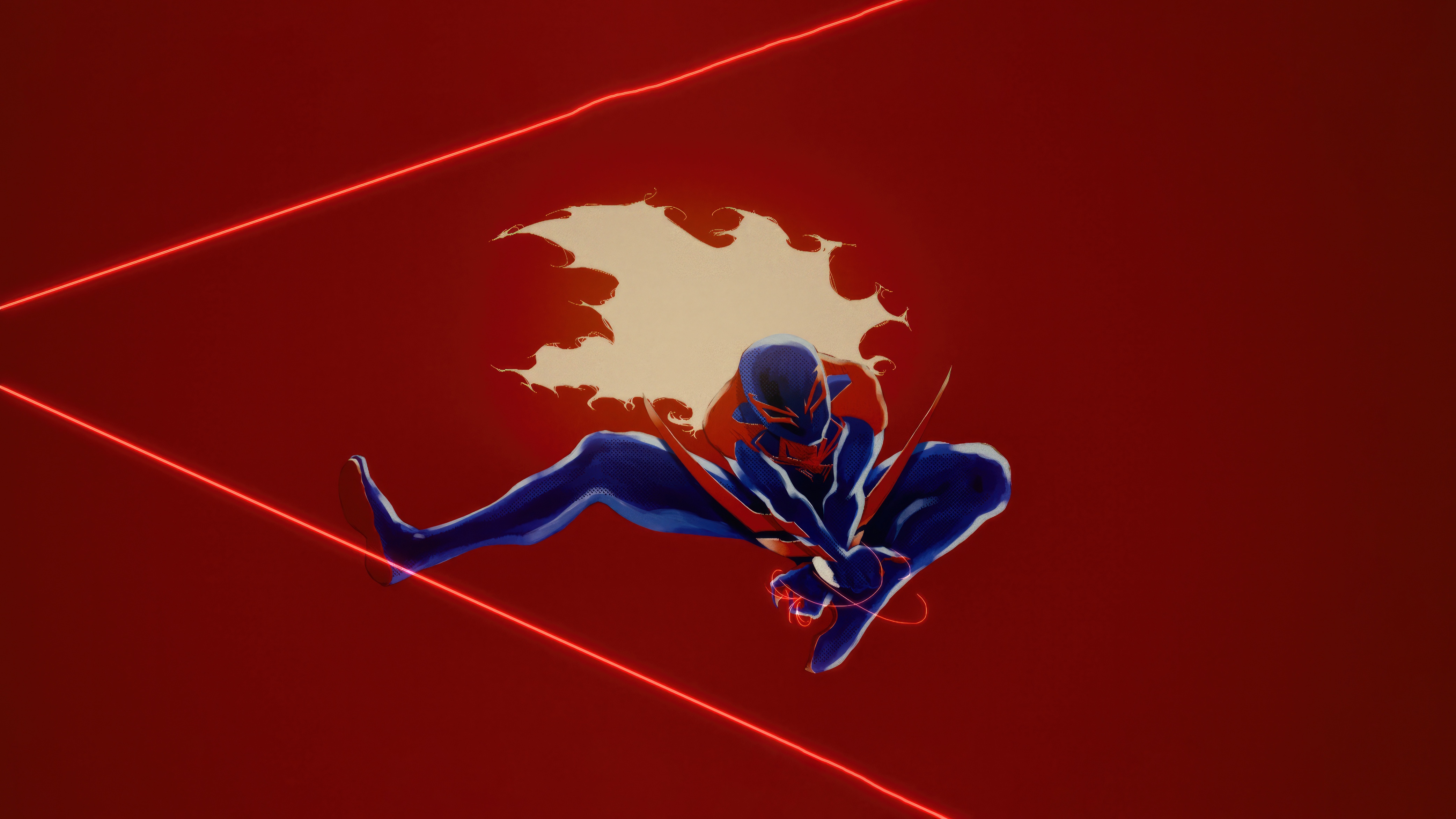 Spider-Man 2099 in a dynamic pose with red laser lines HD Wallpaper