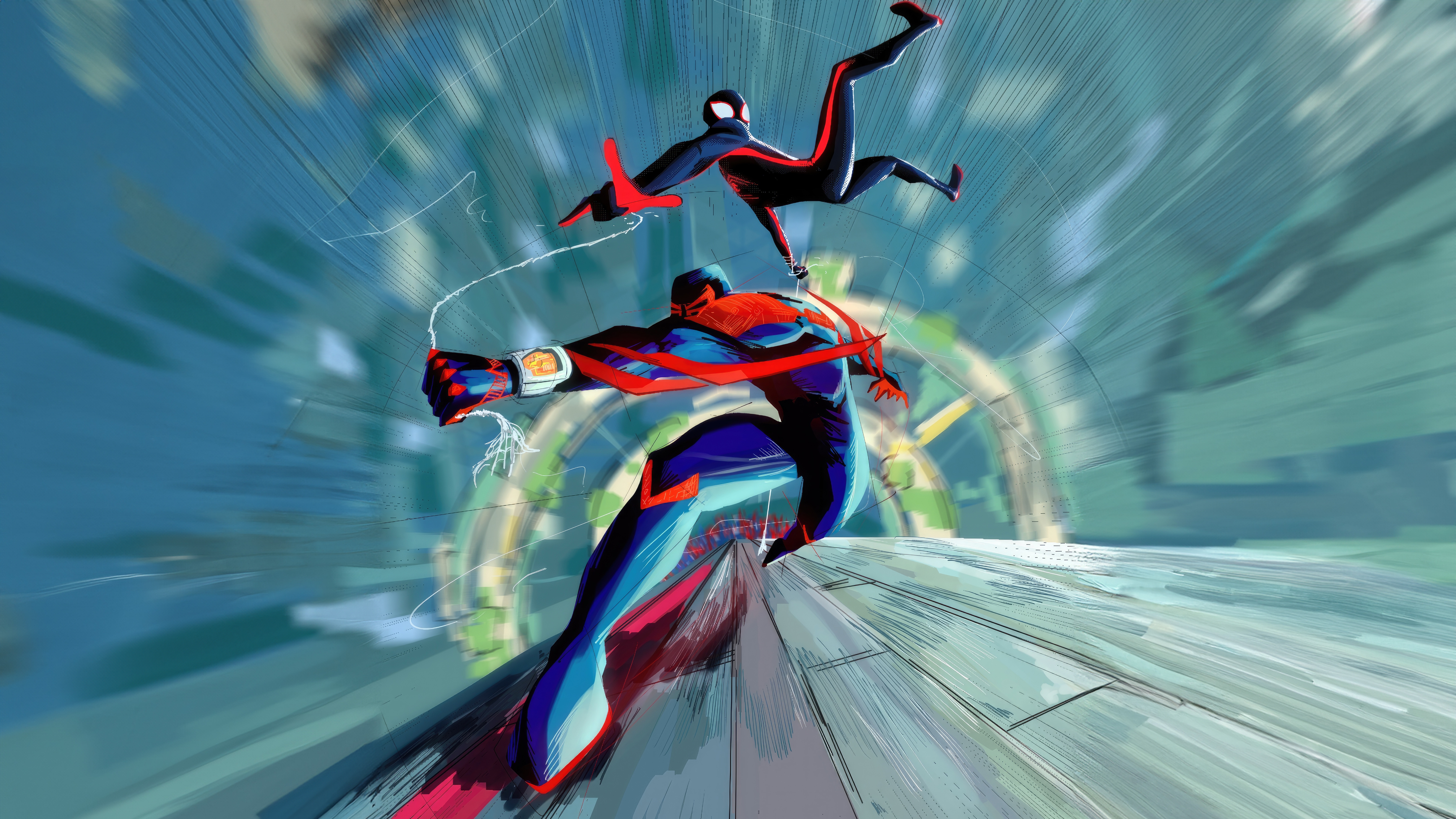 Miles Morales and Spider-Man 2099 in motion HD Wallpaper