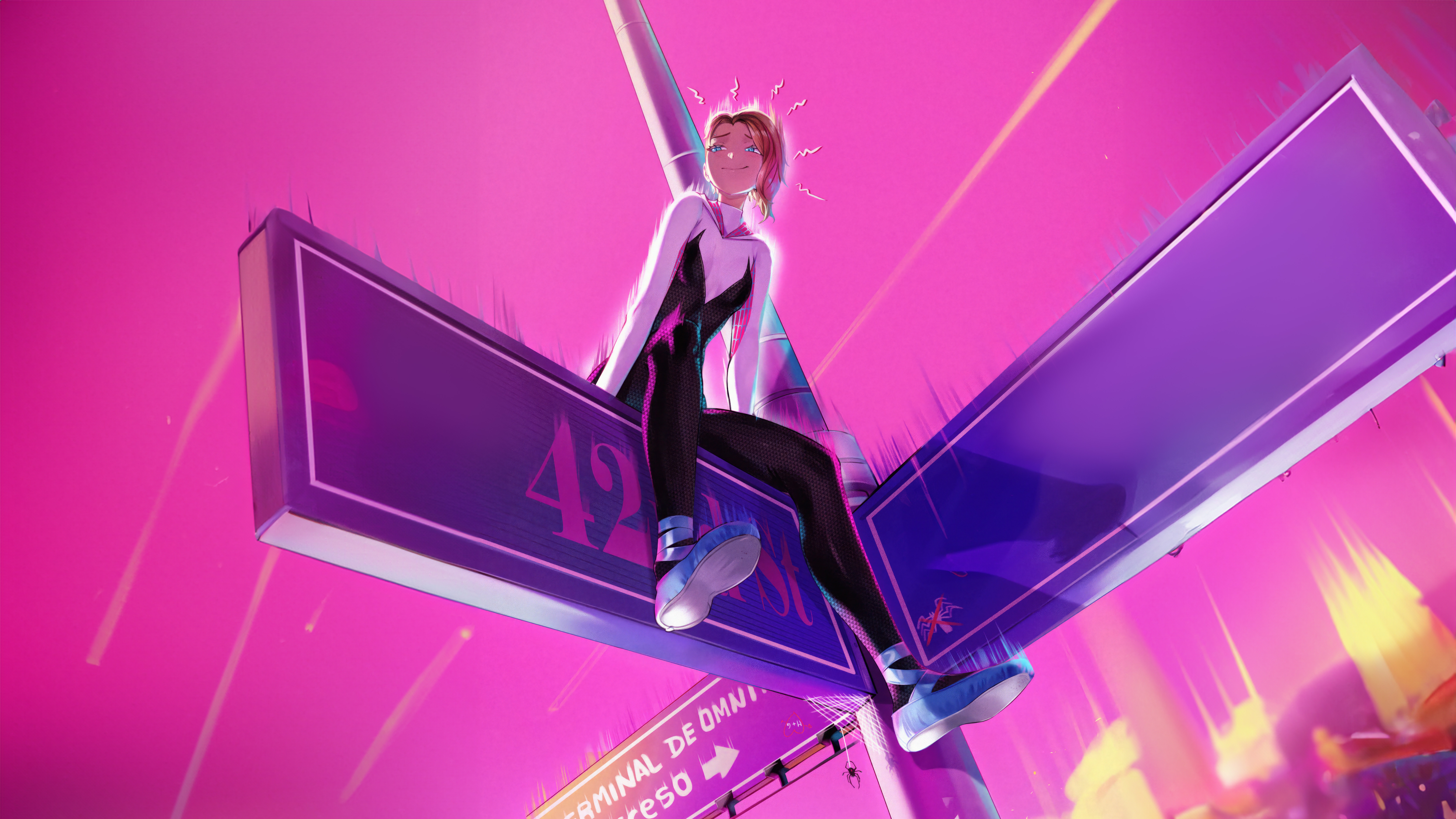 Gwen Stacy Sitting on a Street Sign HD Wallpaper