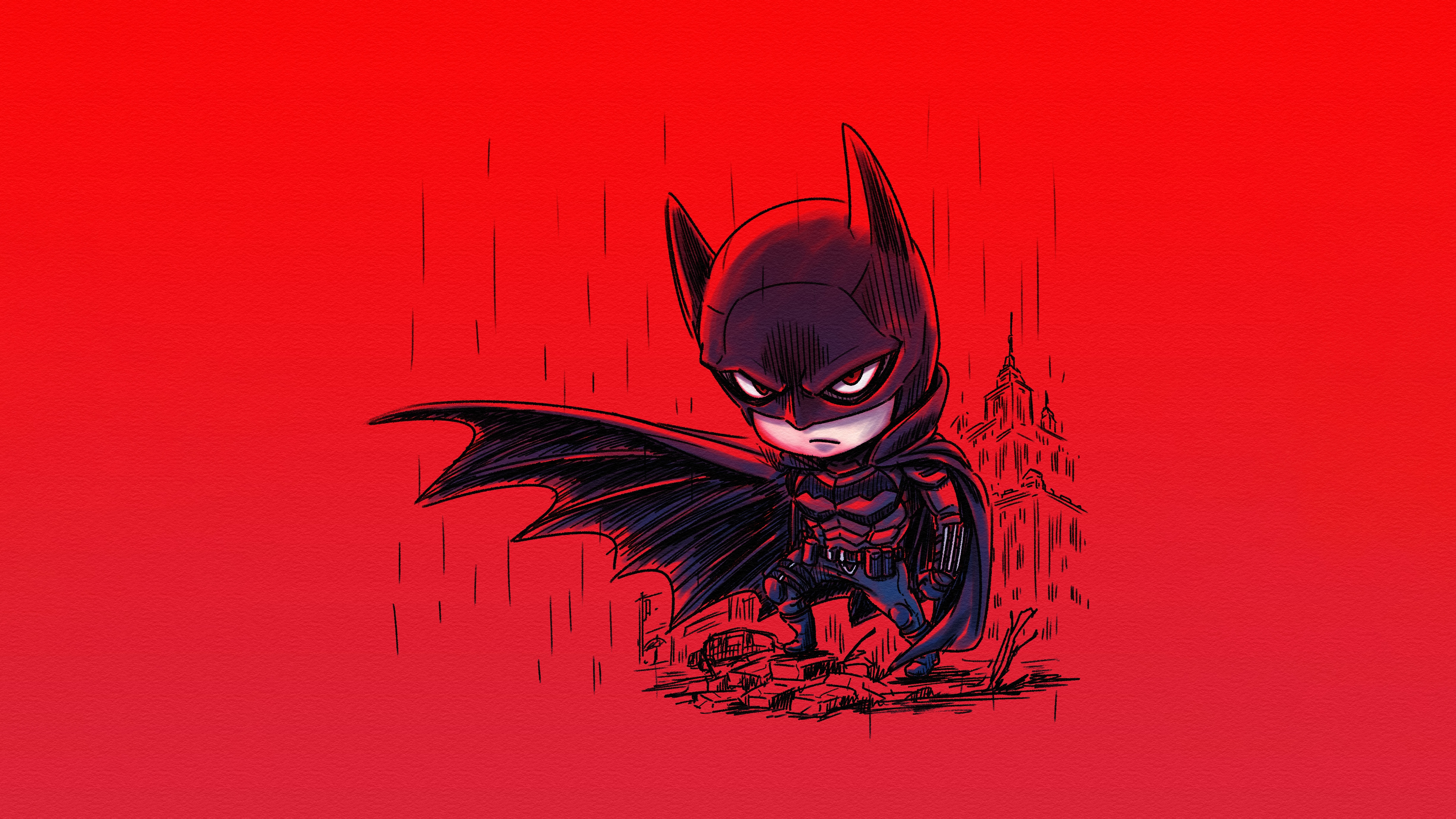 Chibi Batman in a City at Night HD Wallpaper