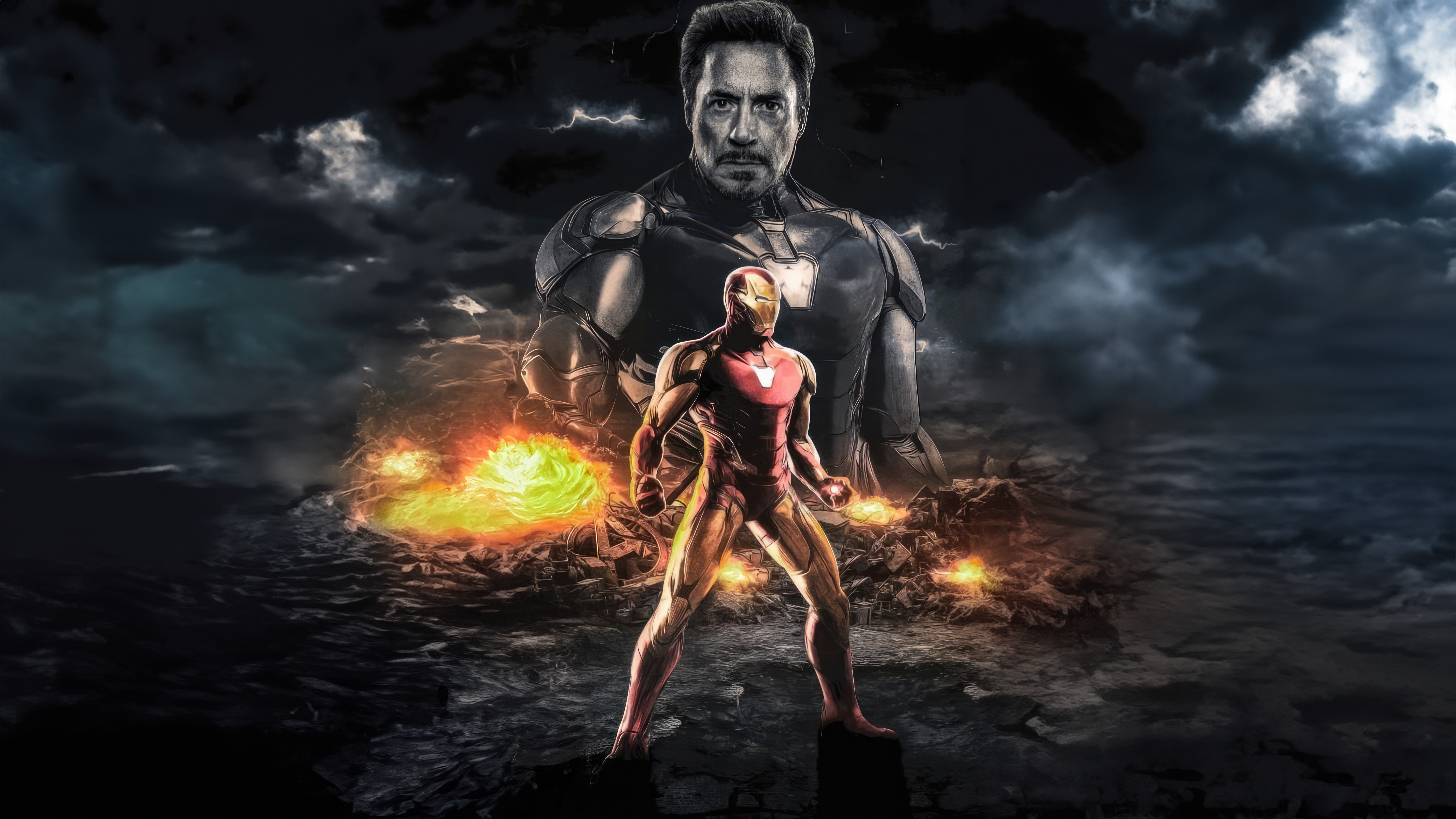 Iron Man in a fiery battle HD Wallpaper