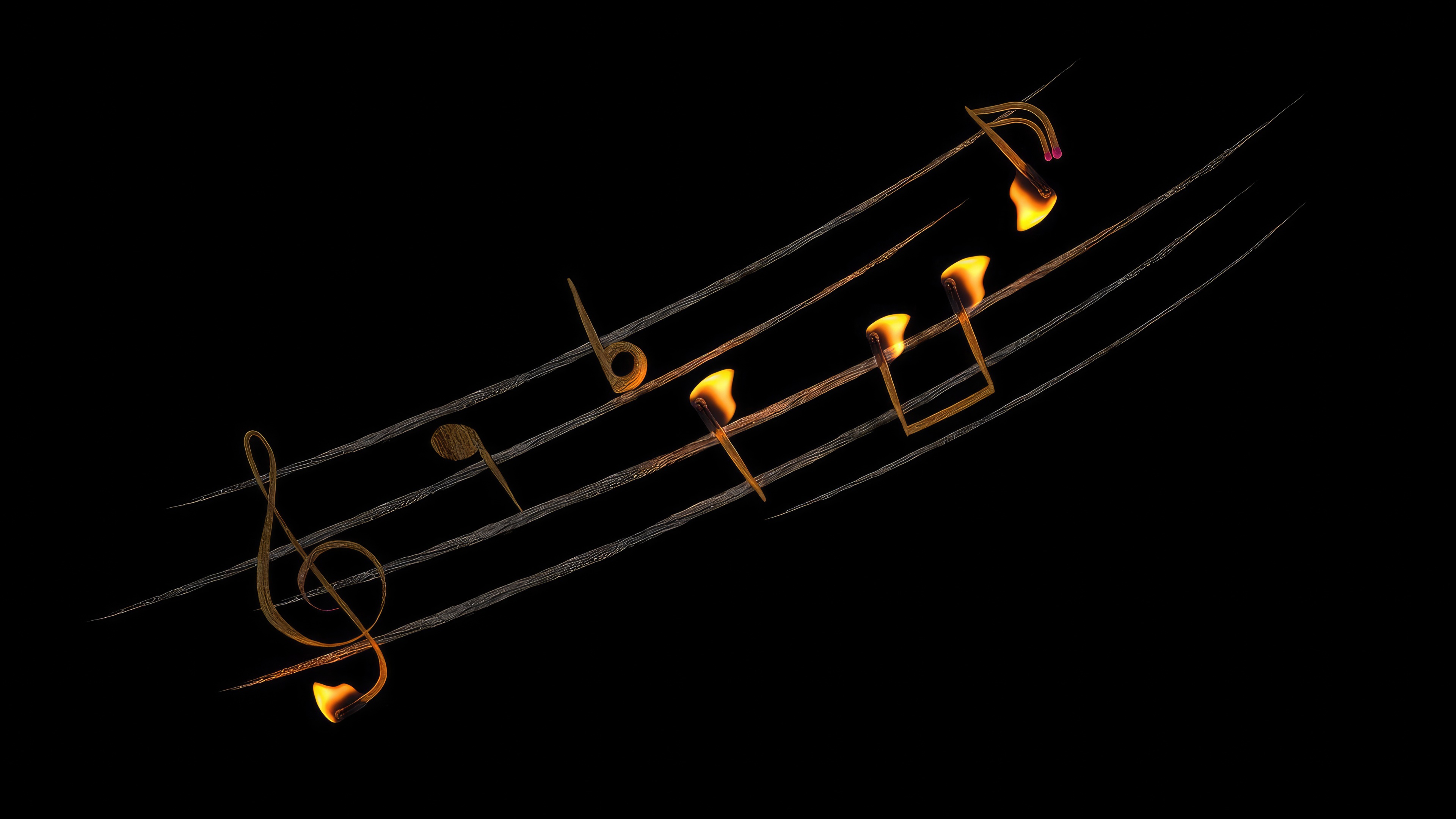 Musical notes on a staff on fire HD Wallpaper