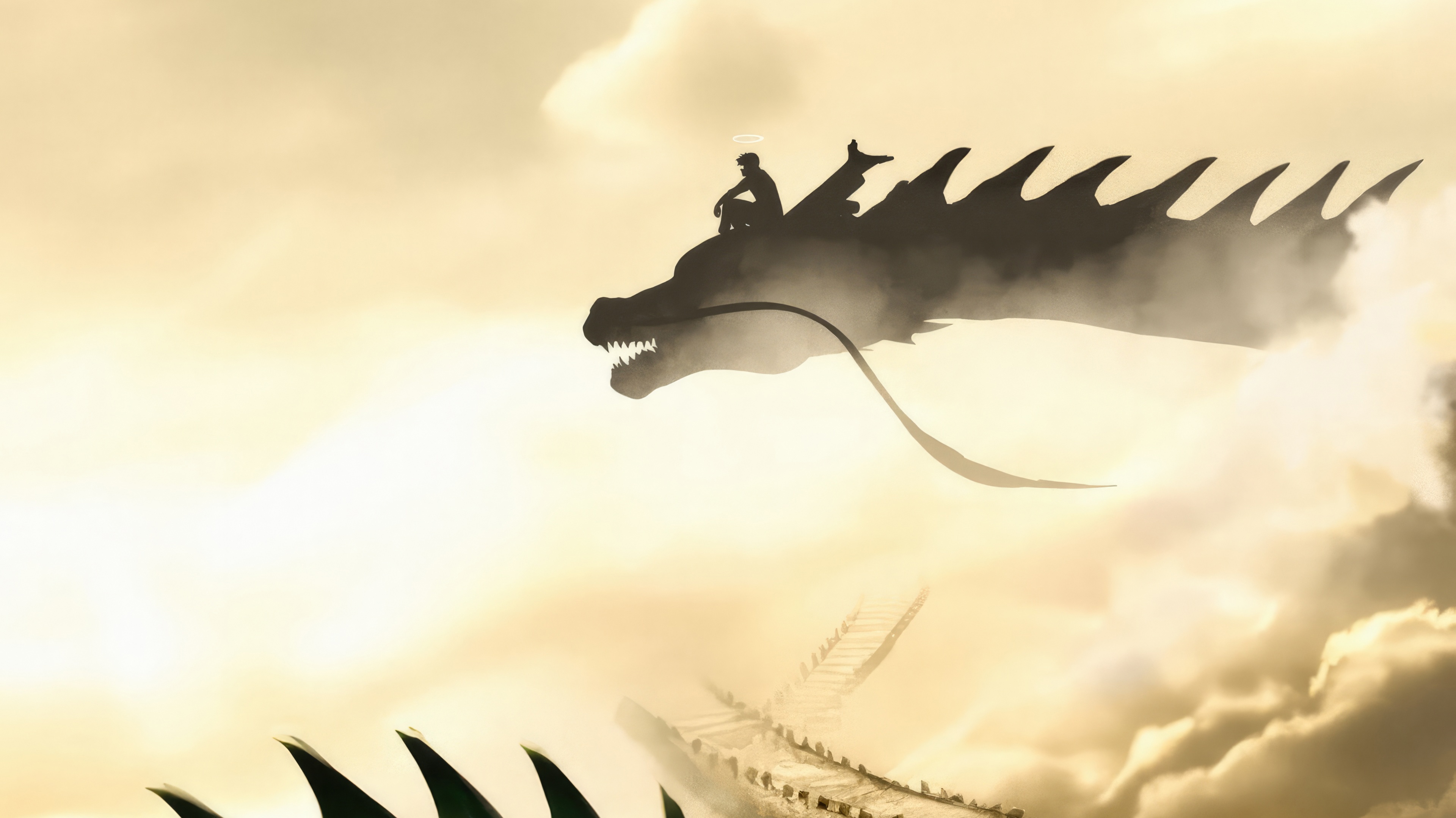 Goku and Shenron flying through clouds HD Wallpaper