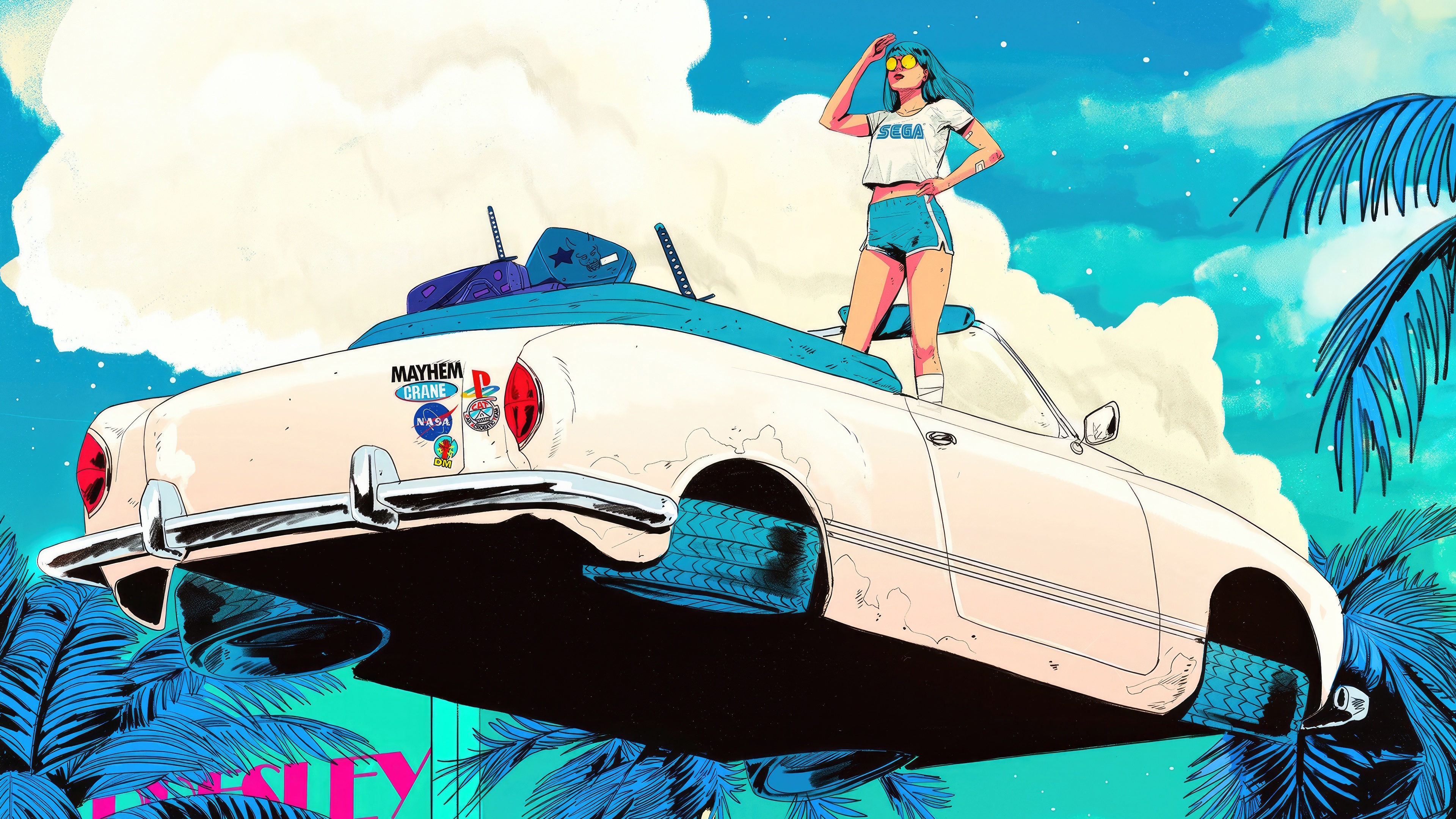 Sega Girl in a Flying Car HD Wallpaper