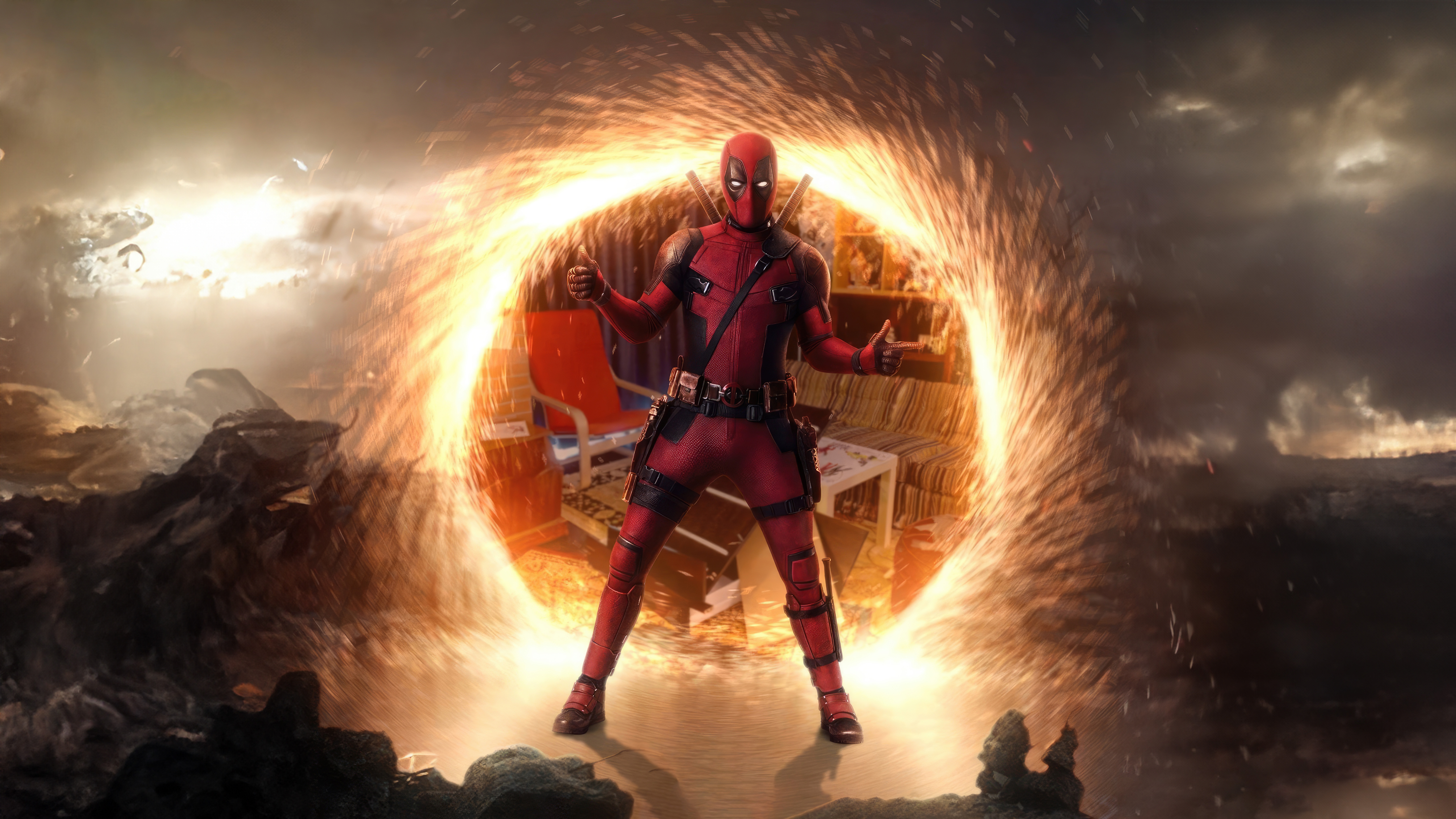 Deadpool in a portal HD Wallpaper