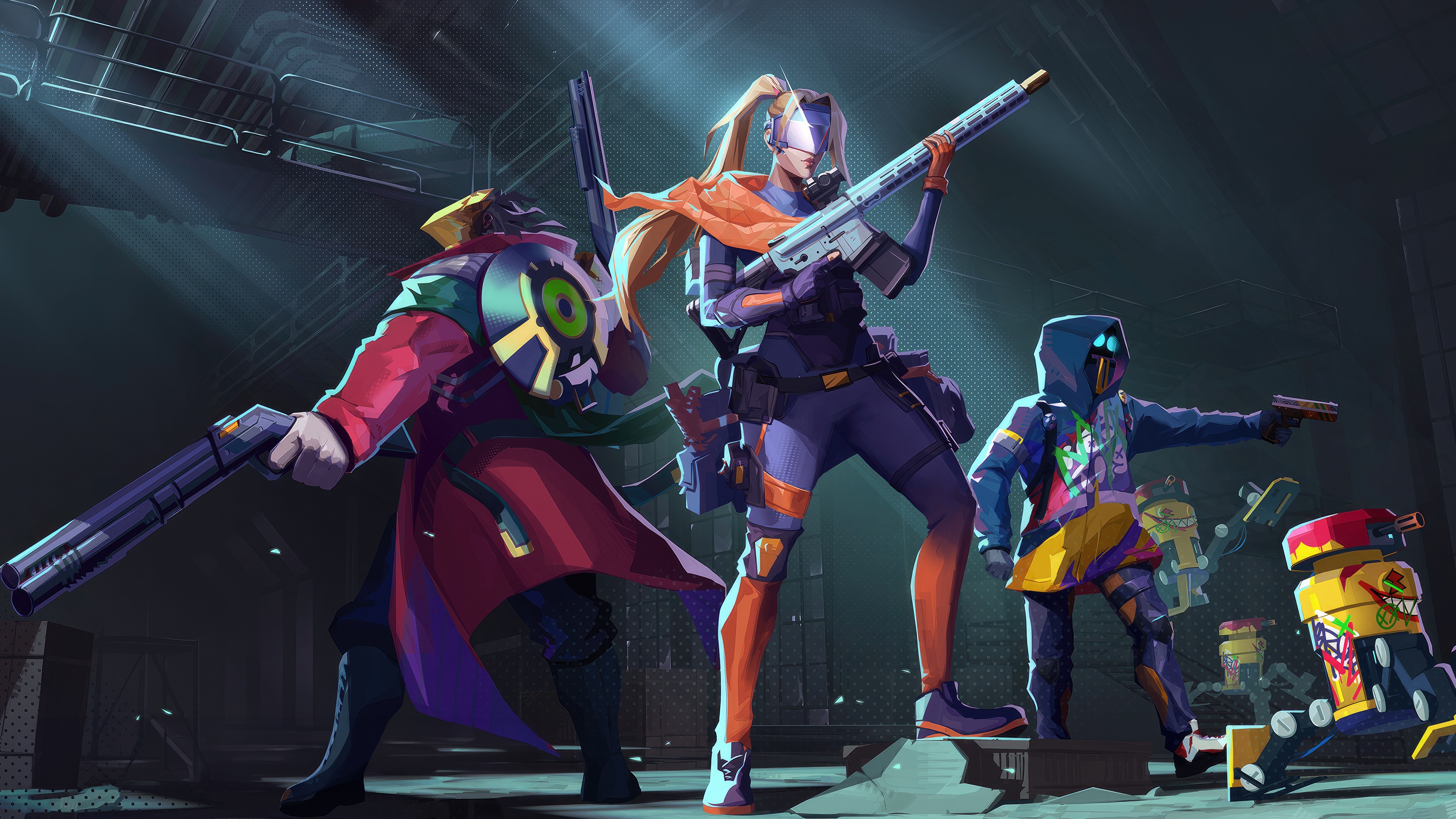 Riftstorm characters with futuristic weapons in a dark setting HD Wallpaper