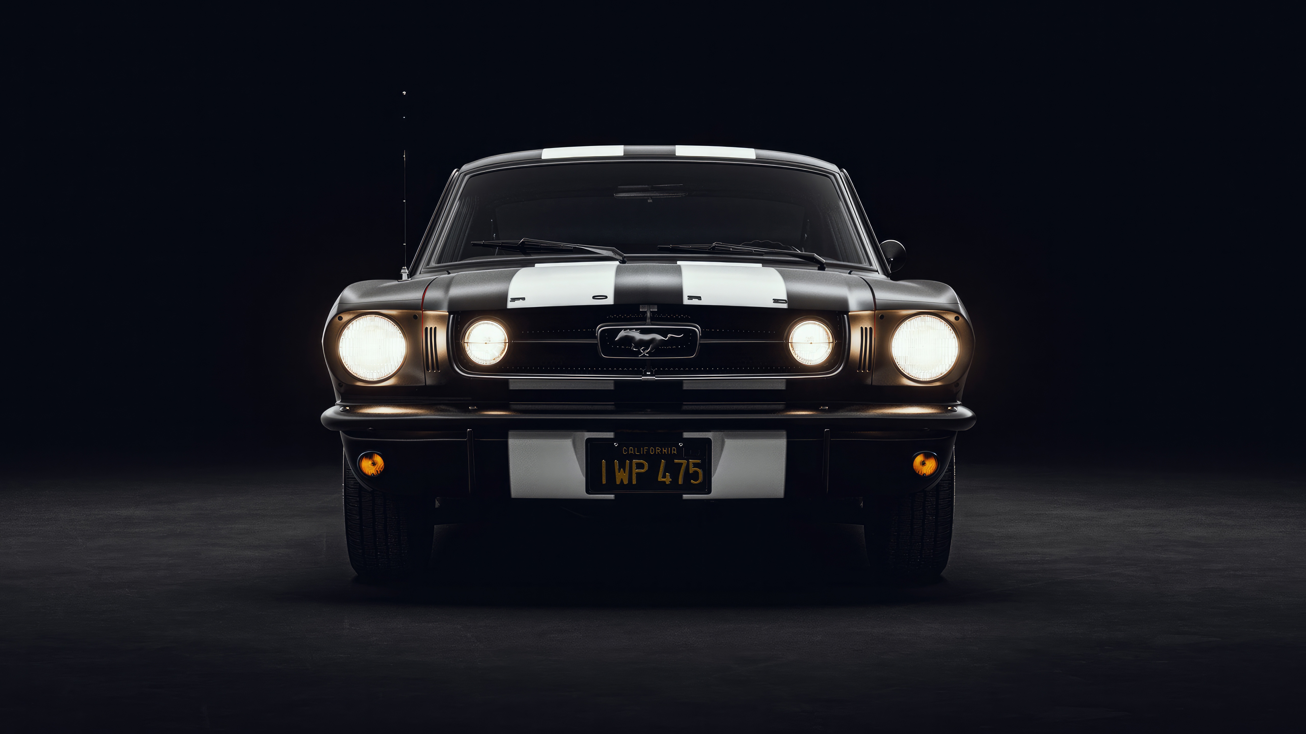 1965 Ford Mustang Fastback with Racing Stripes HD Wallpaper