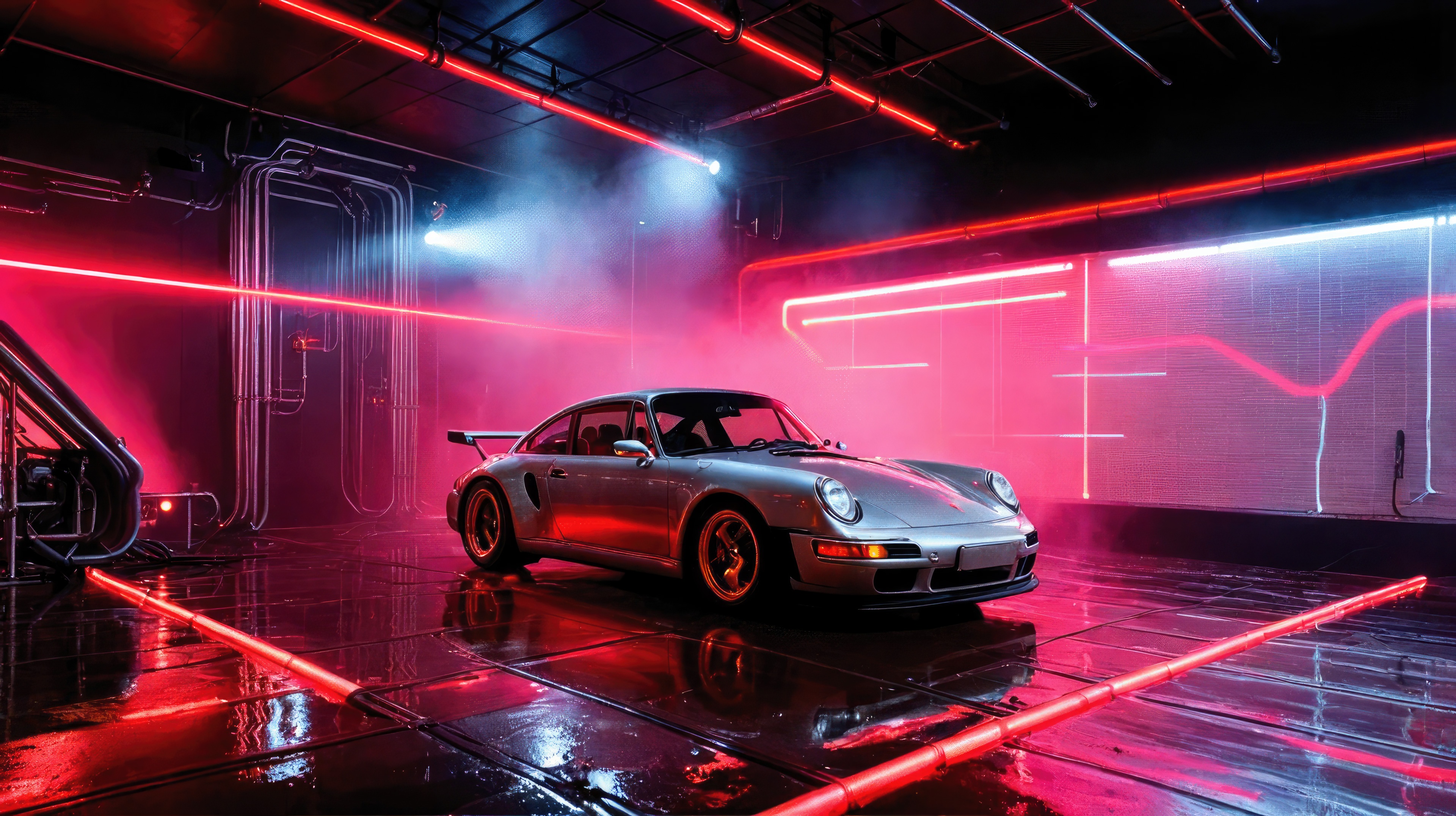 Porsche Cyber Photoshoot with Neon Lights HD Wallpaper
