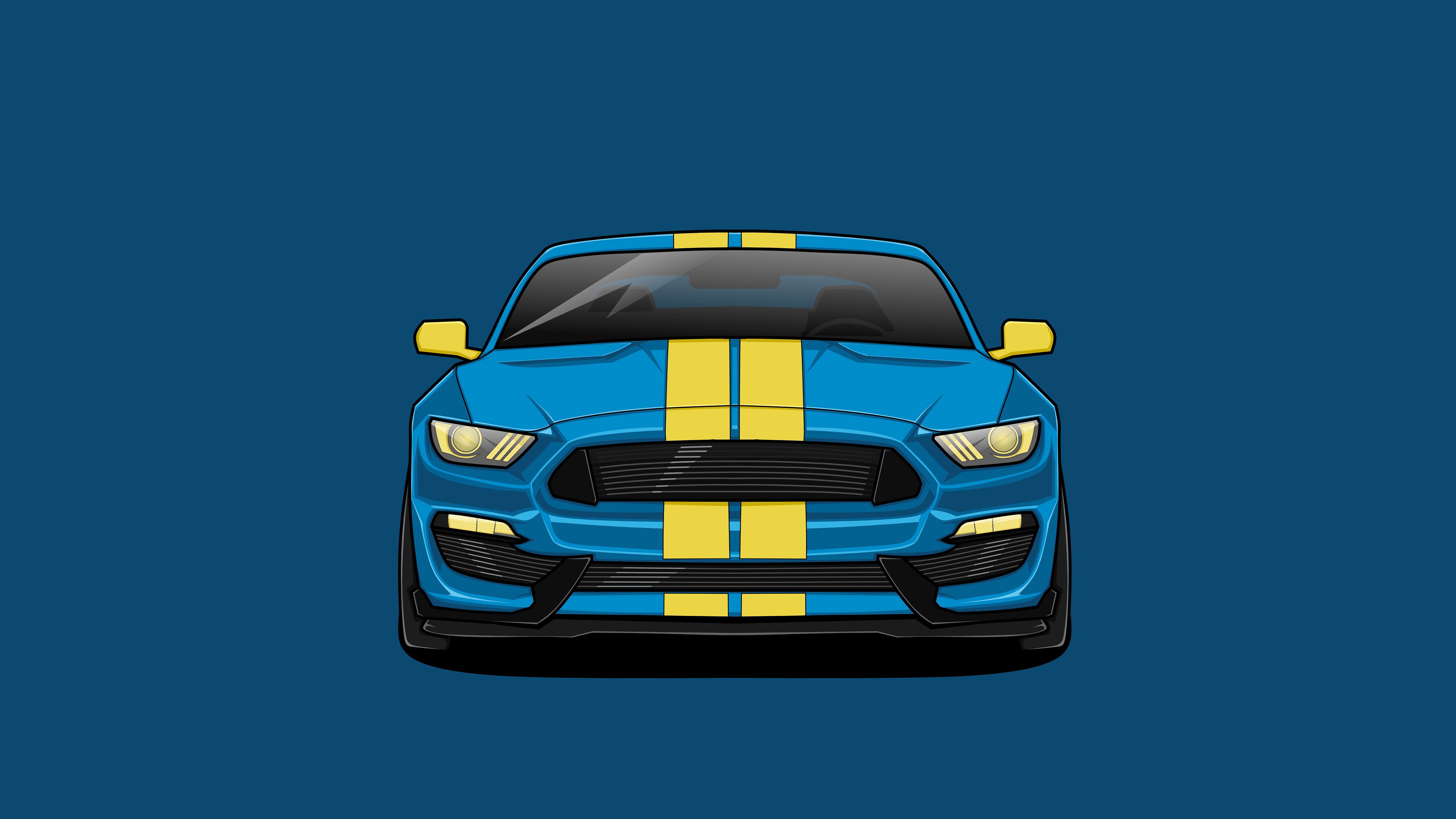 Blue Ford Mustang with Yellow Stripes HD Wallpaper