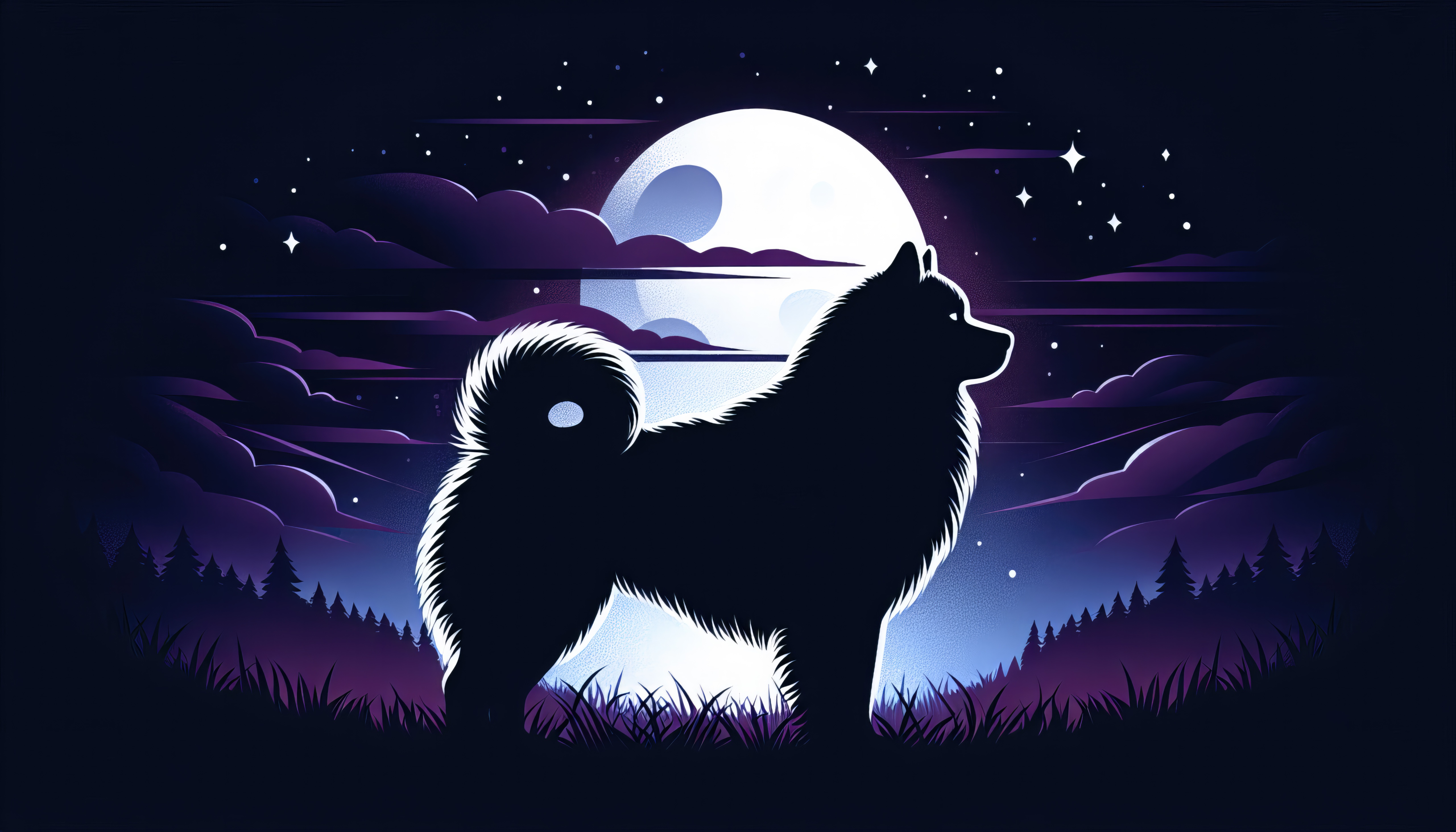 Alaskan Malamute silhouetted against a full moon HD Wallpaper