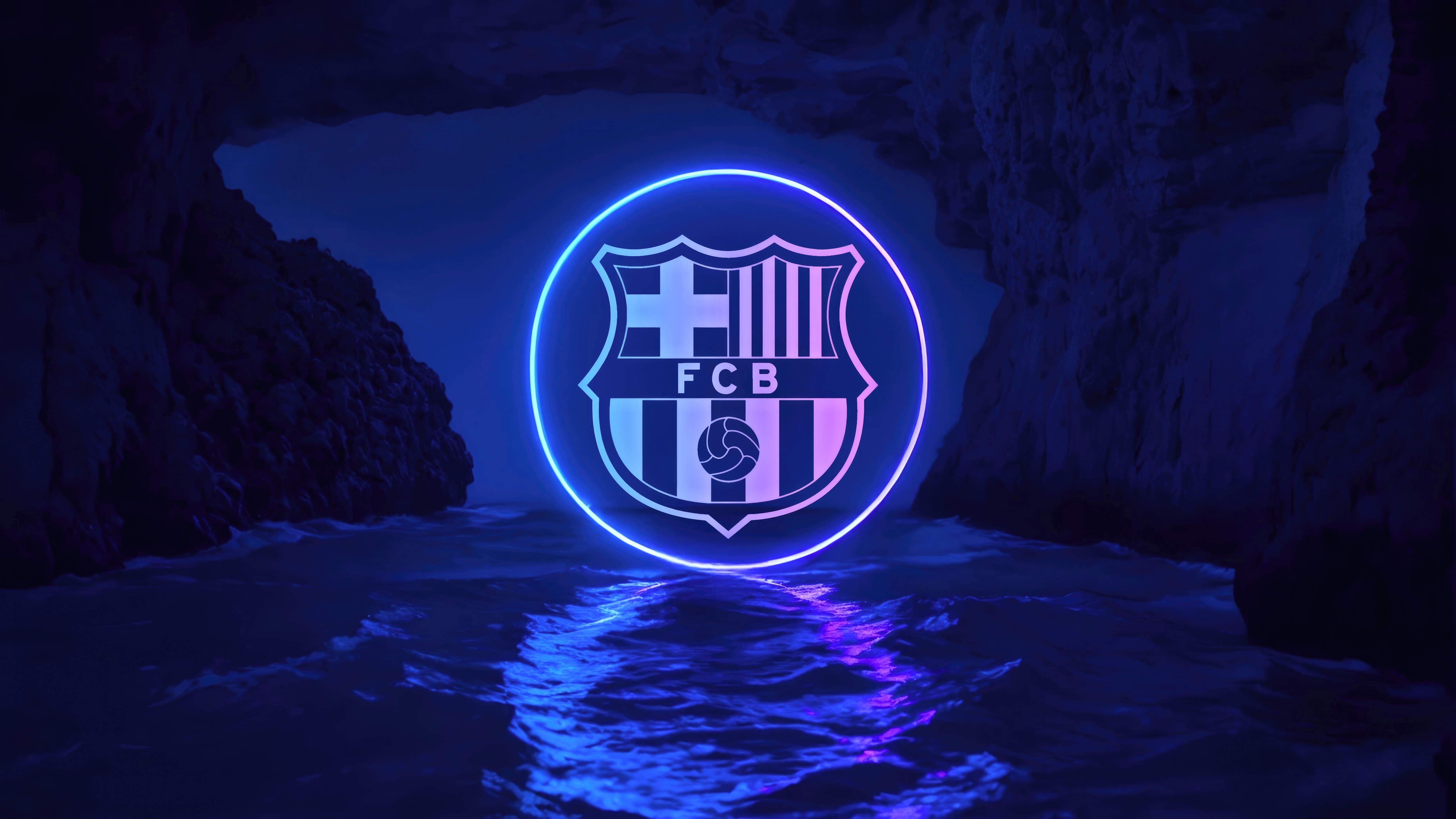 FC Barcelona Logo Neon in Cave HD Wallpaper