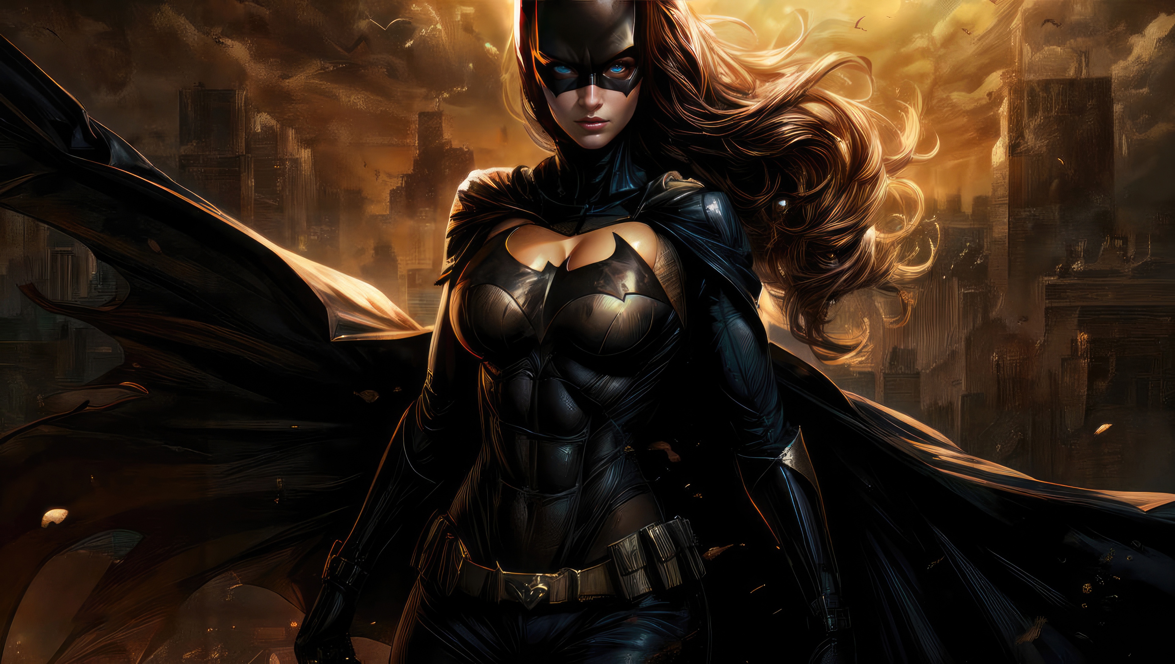 Batgirl in a dark city at night HD Wallpaper