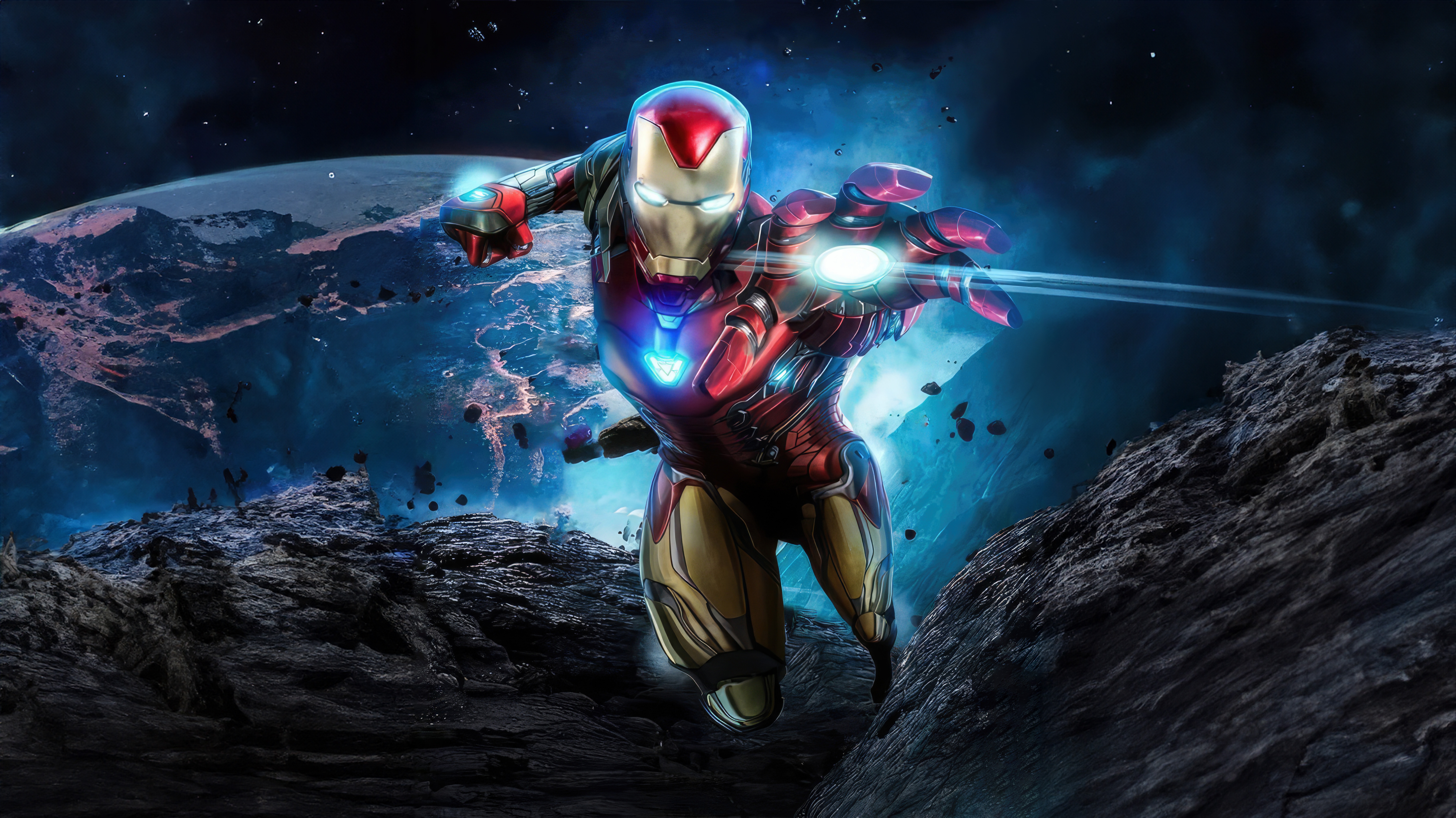 Iron Man in Space with Planet and Asteroids HD Wallpaper