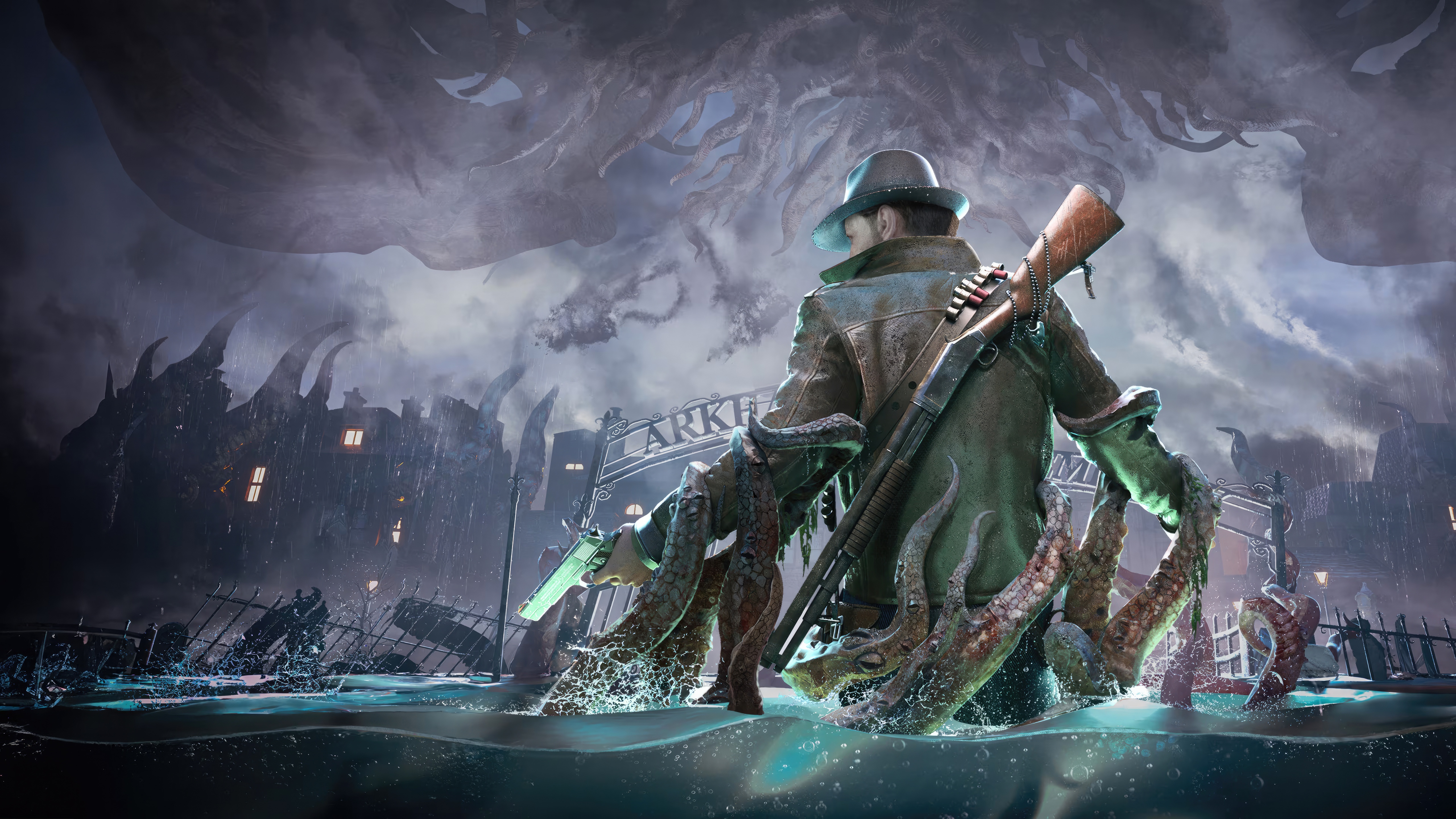 The Sinking City 2: Man Fights Tentacles in Flooded City HD Wallpaper