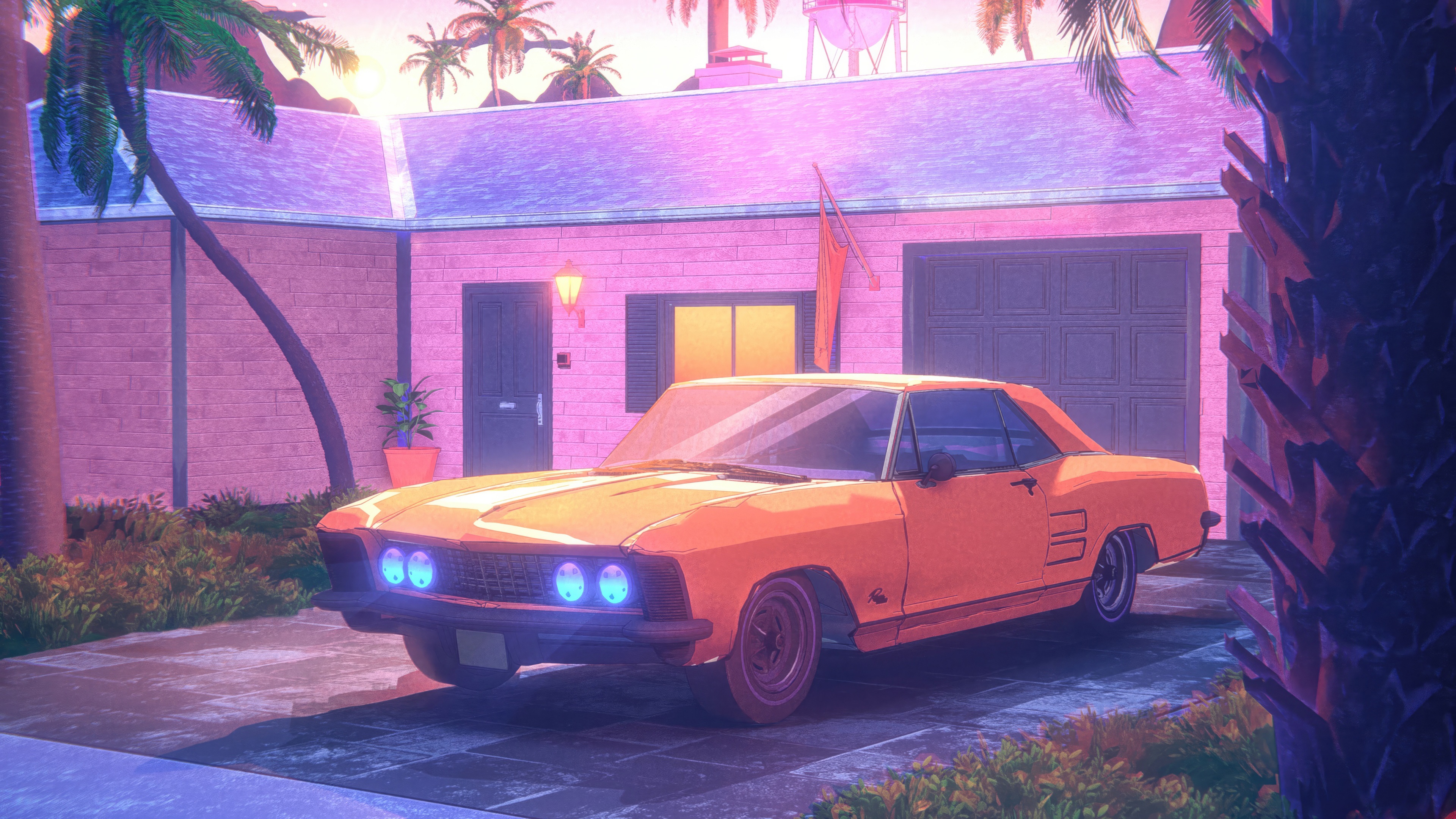 Classic Car Synth Ride HD Wallpaper