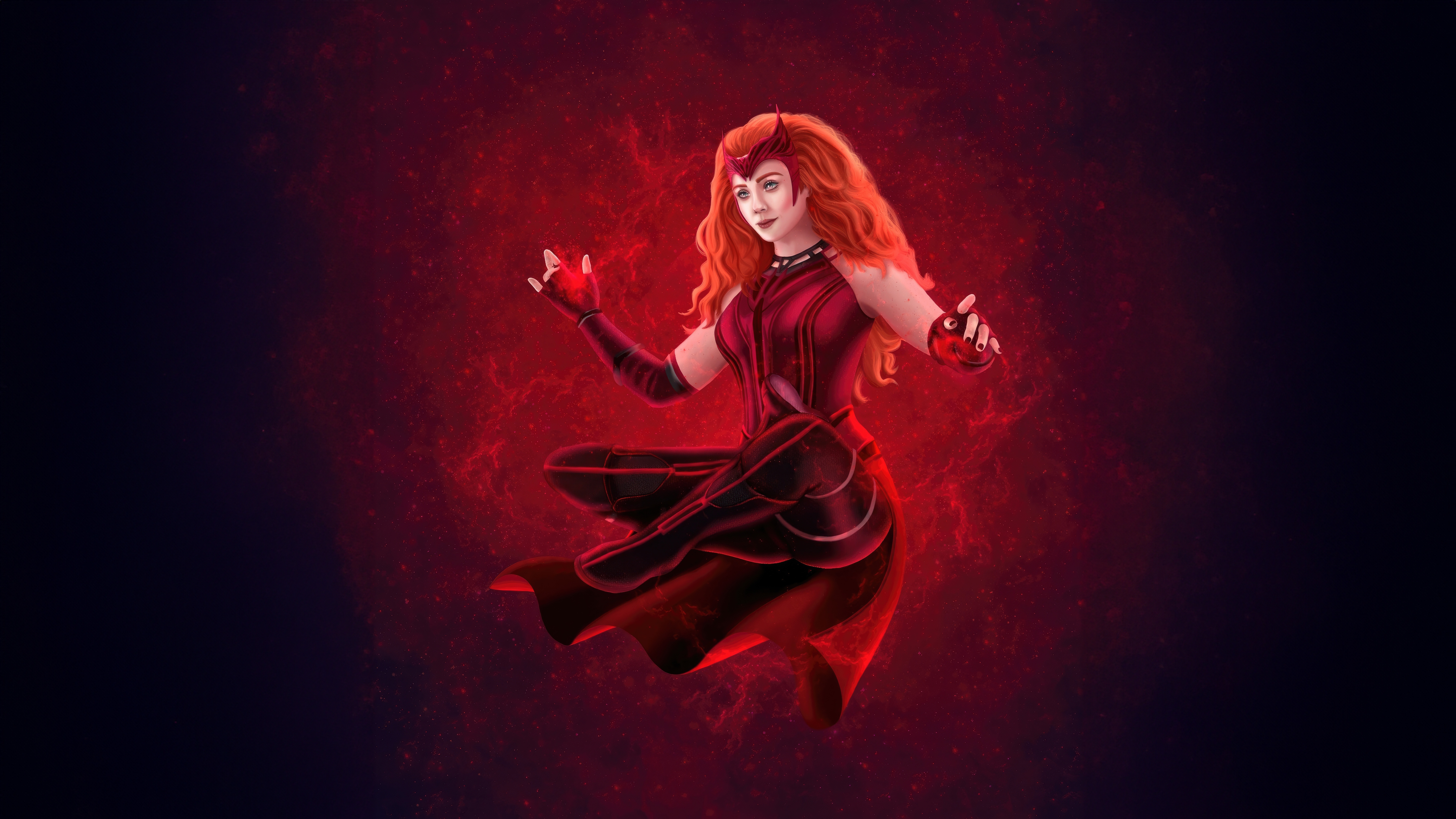 Scarlet Witch in a red costume with magic HD Wallpaper