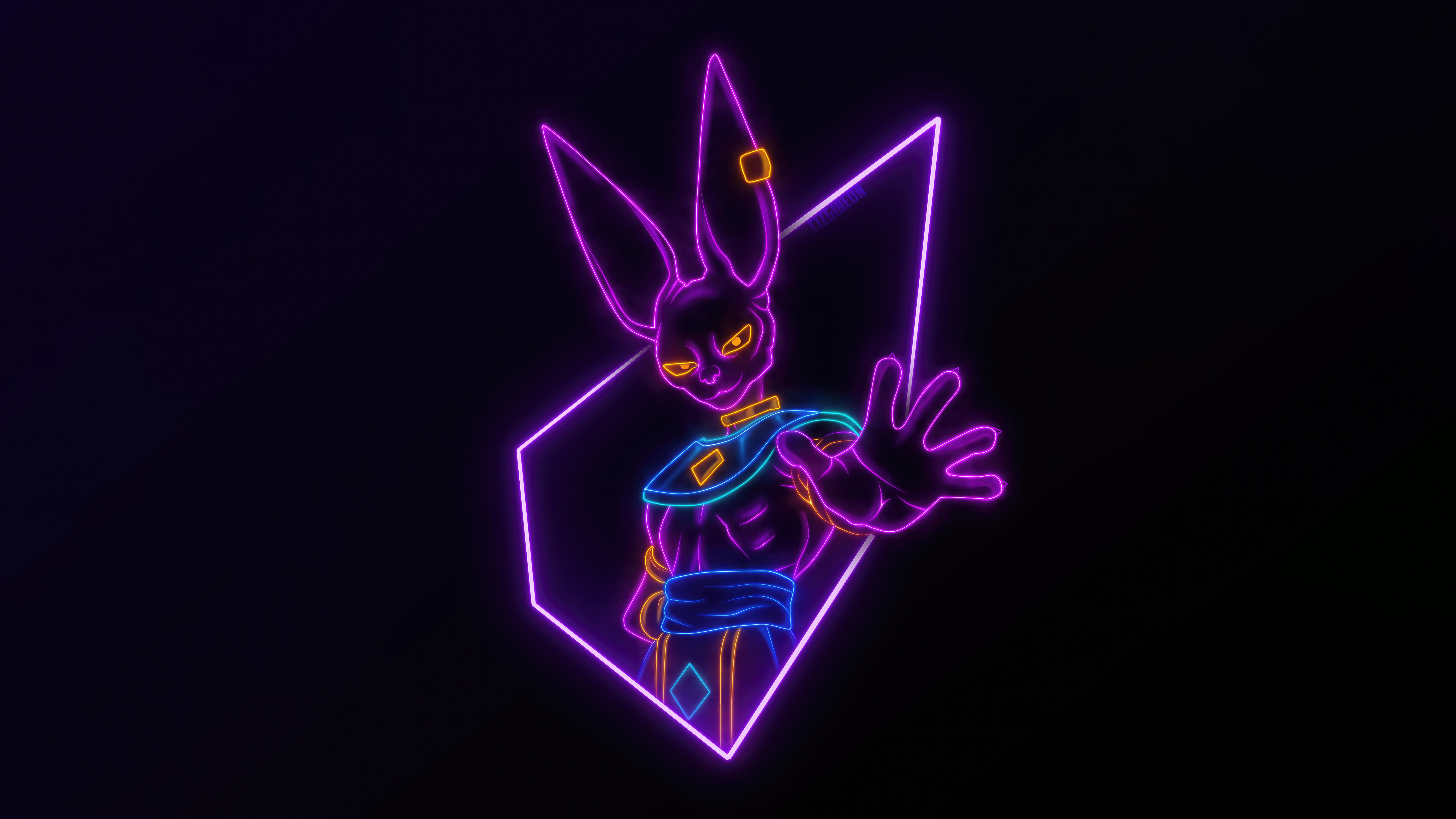Beerus from Dragon Ball in Neon Outline HD Wallpaper