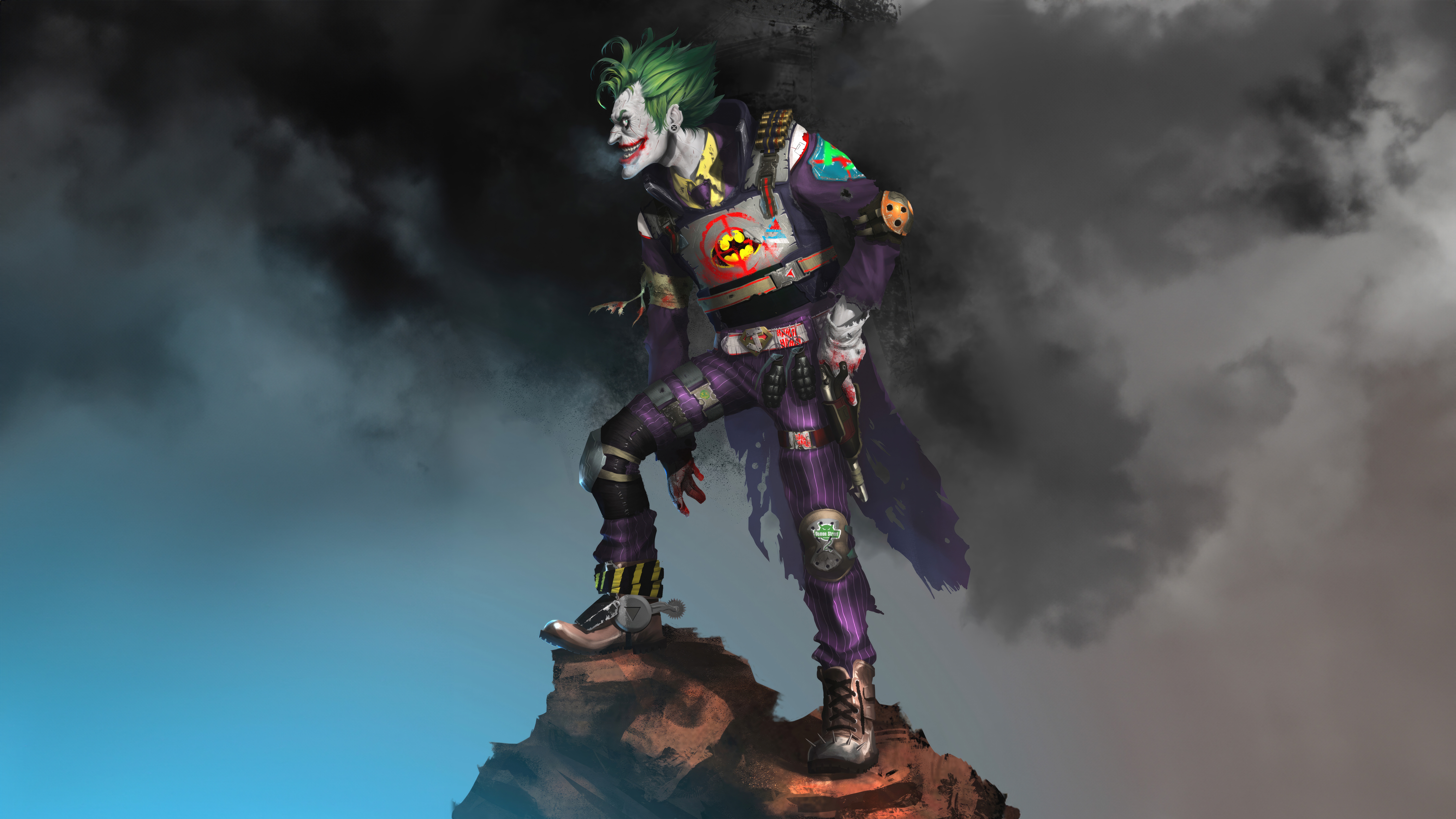 Joker standing on a rock with dark clouds HD Wallpaper