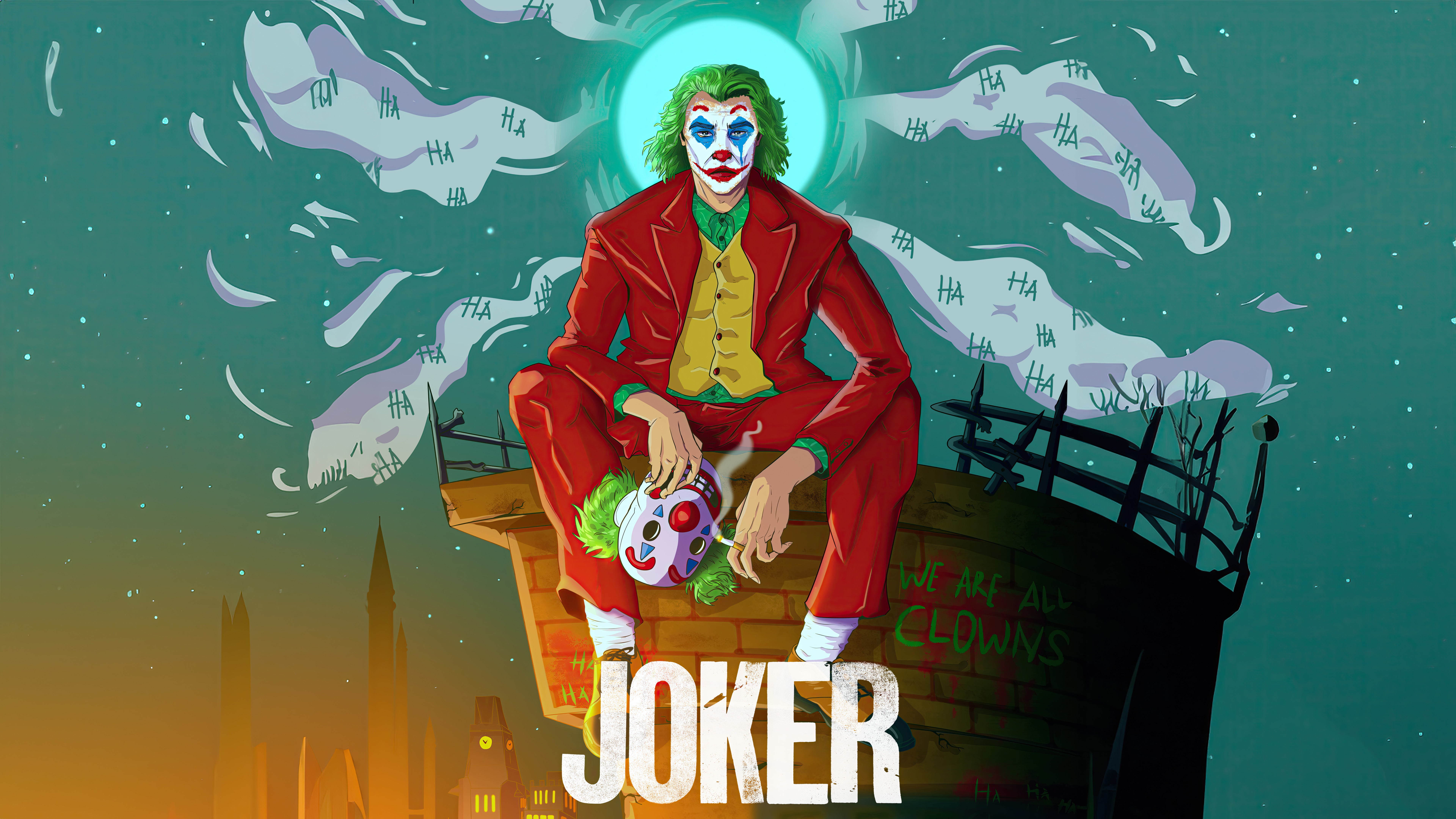 The Joker Sitting on a Rooftop HD Wallpaper