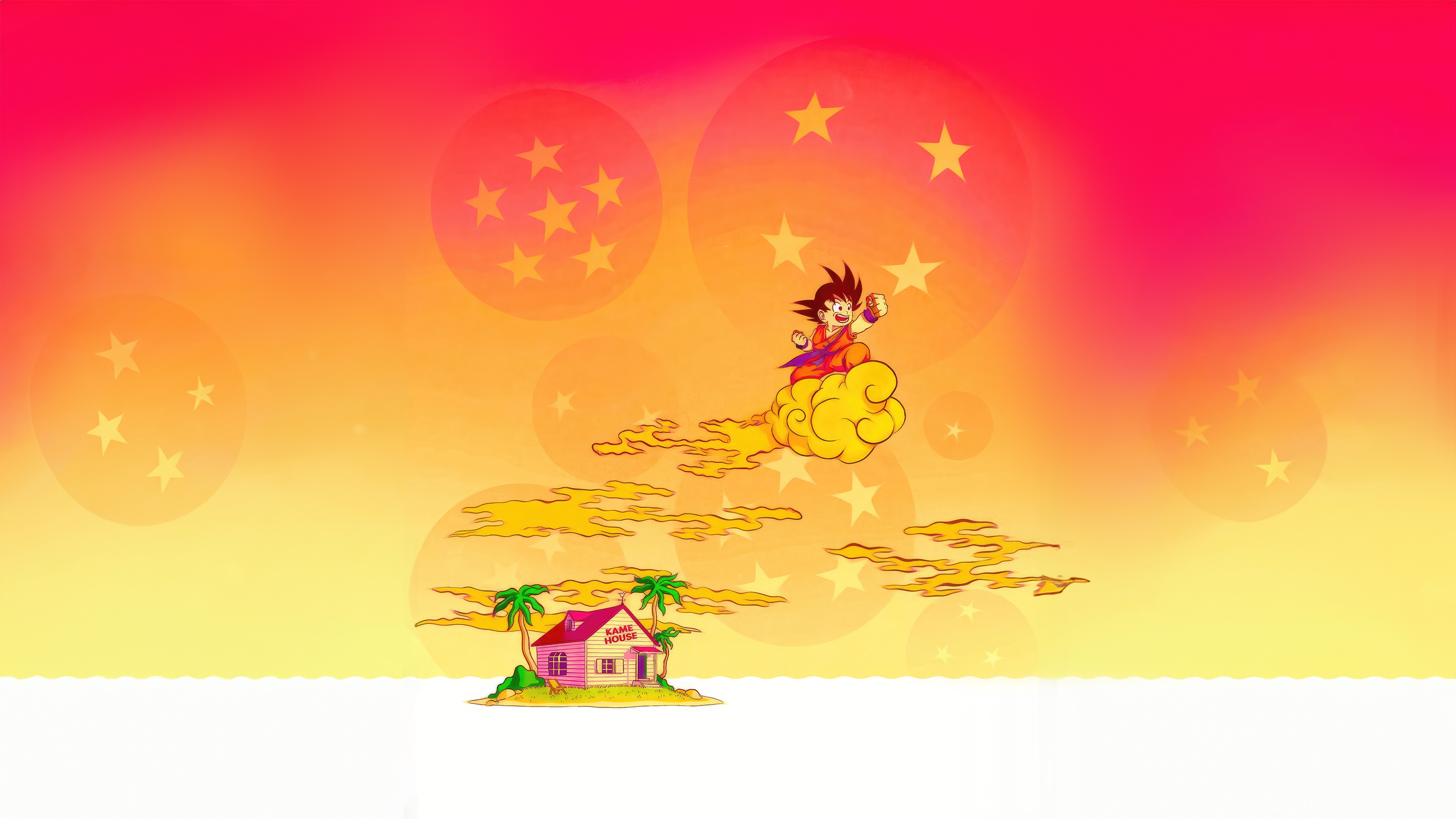 Goku on Nimbus Cloud above Kame House HD Wallpaper