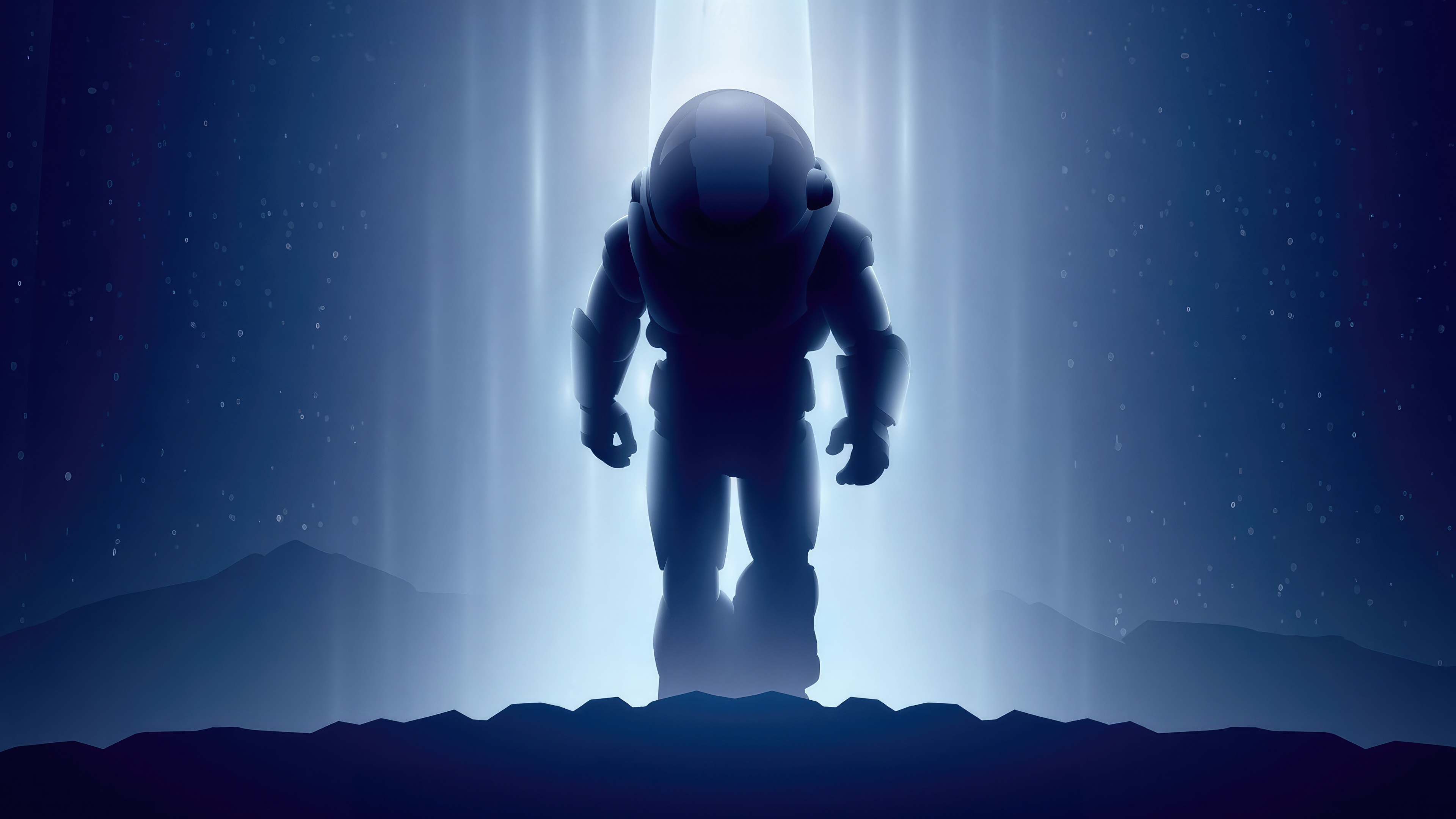 Astronaut standing in a beam of light HD Wallpaper