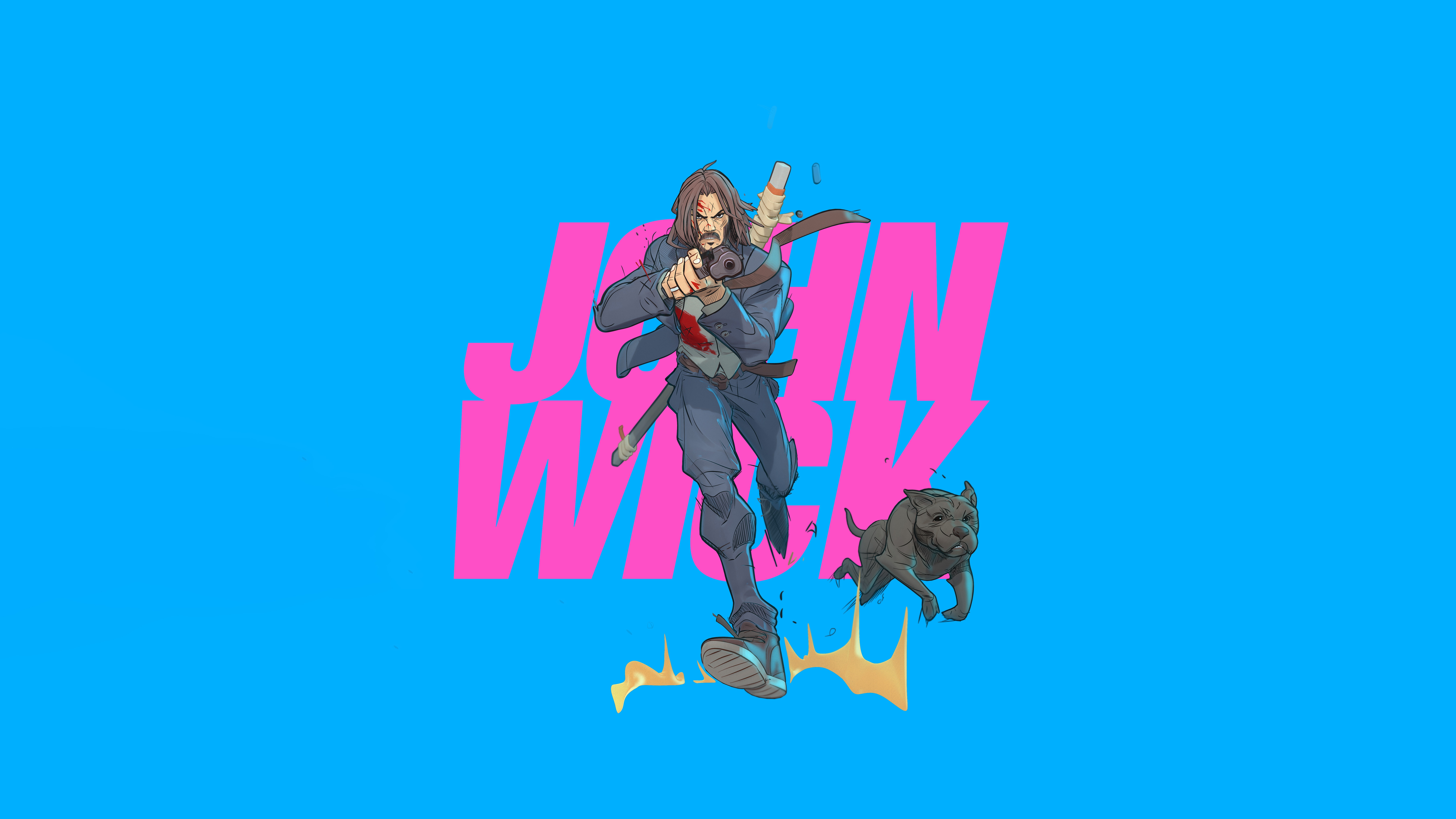 John Wick with his dog and gun HD Wallpaper