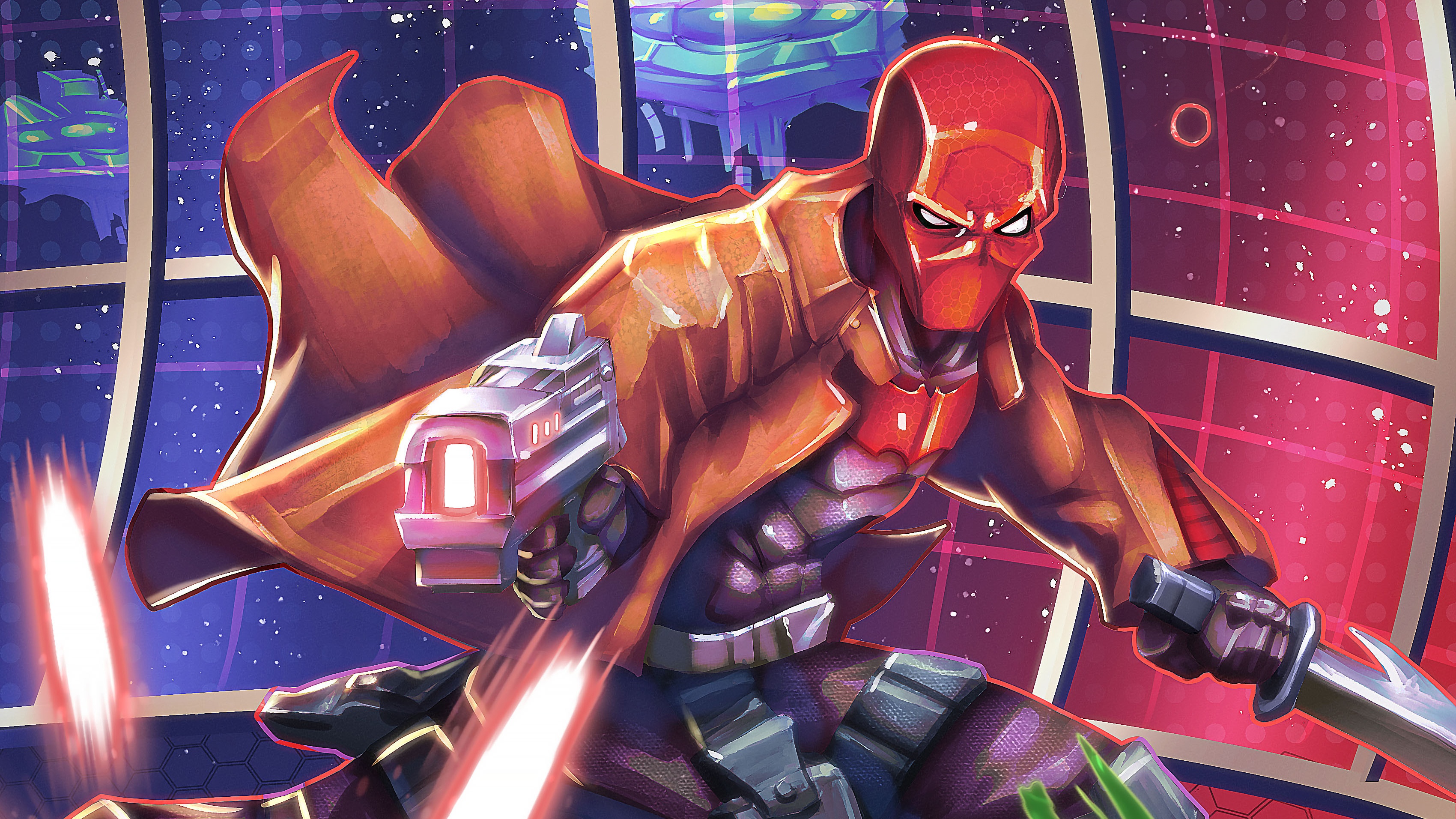 Red Hood with Guns and Sword HD Wallpaper